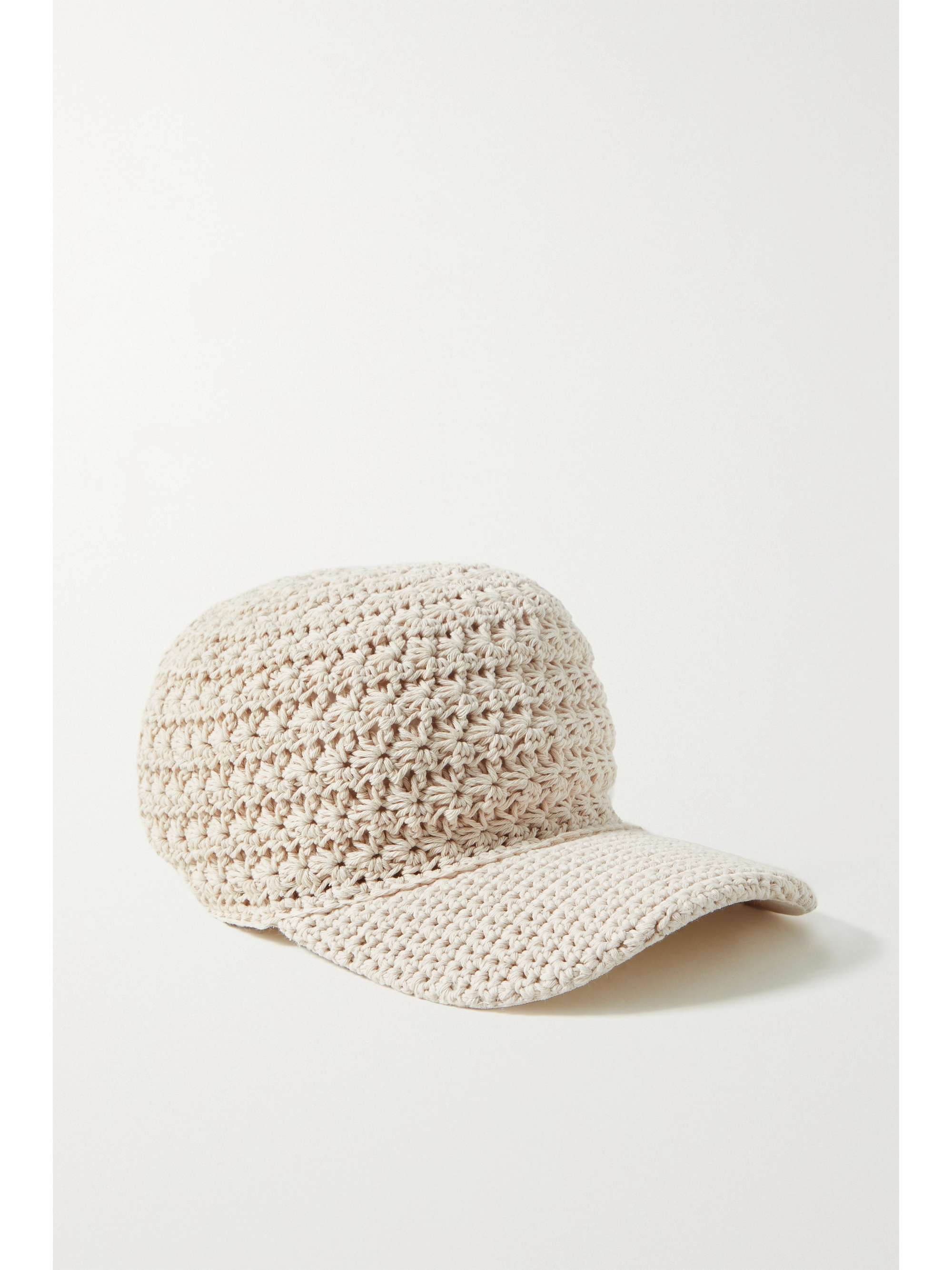 Cream Crocheted cotton baseball cap 