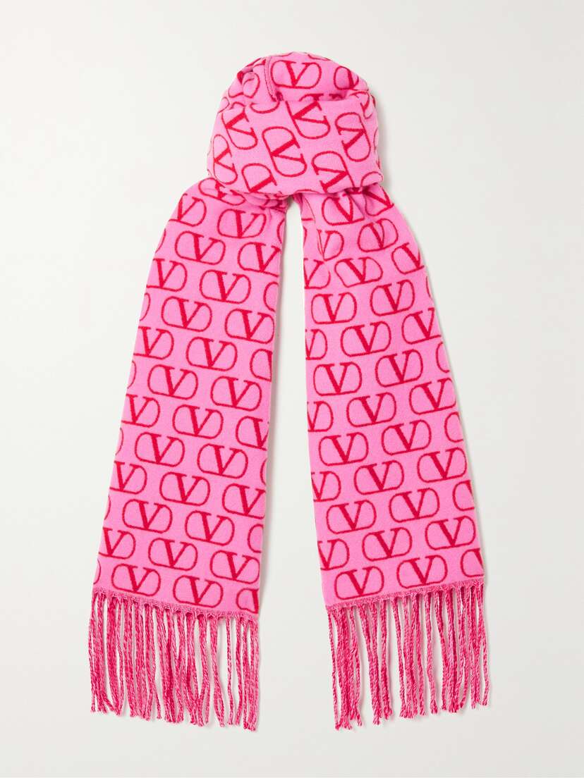 Valentino Garavani Fringed Wool And Cashmere-blend Jacquard Scarf