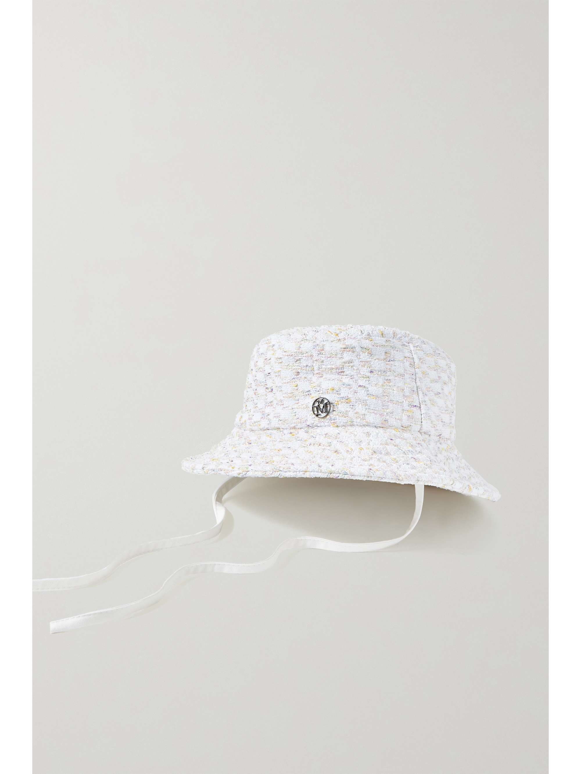 White Angele metallic tweed bucket hat 