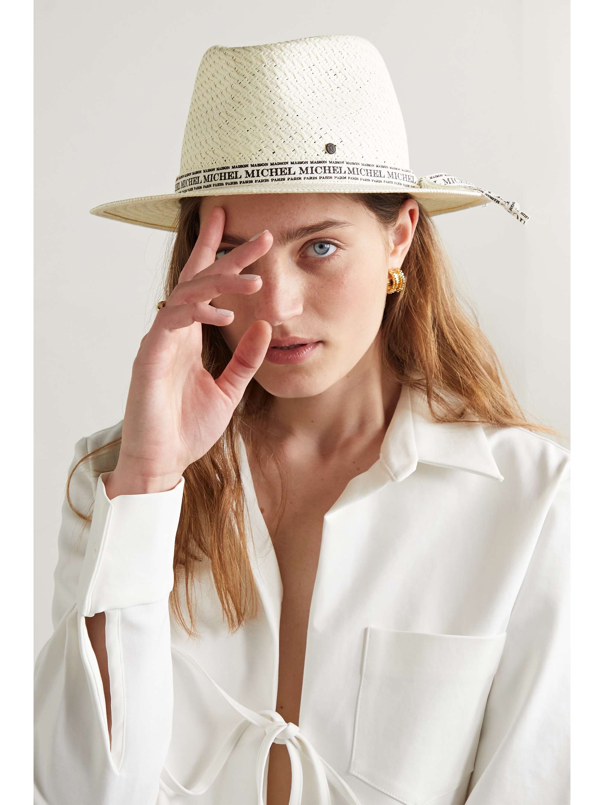 Ivory Andre linen-trimmed straw sunhat 