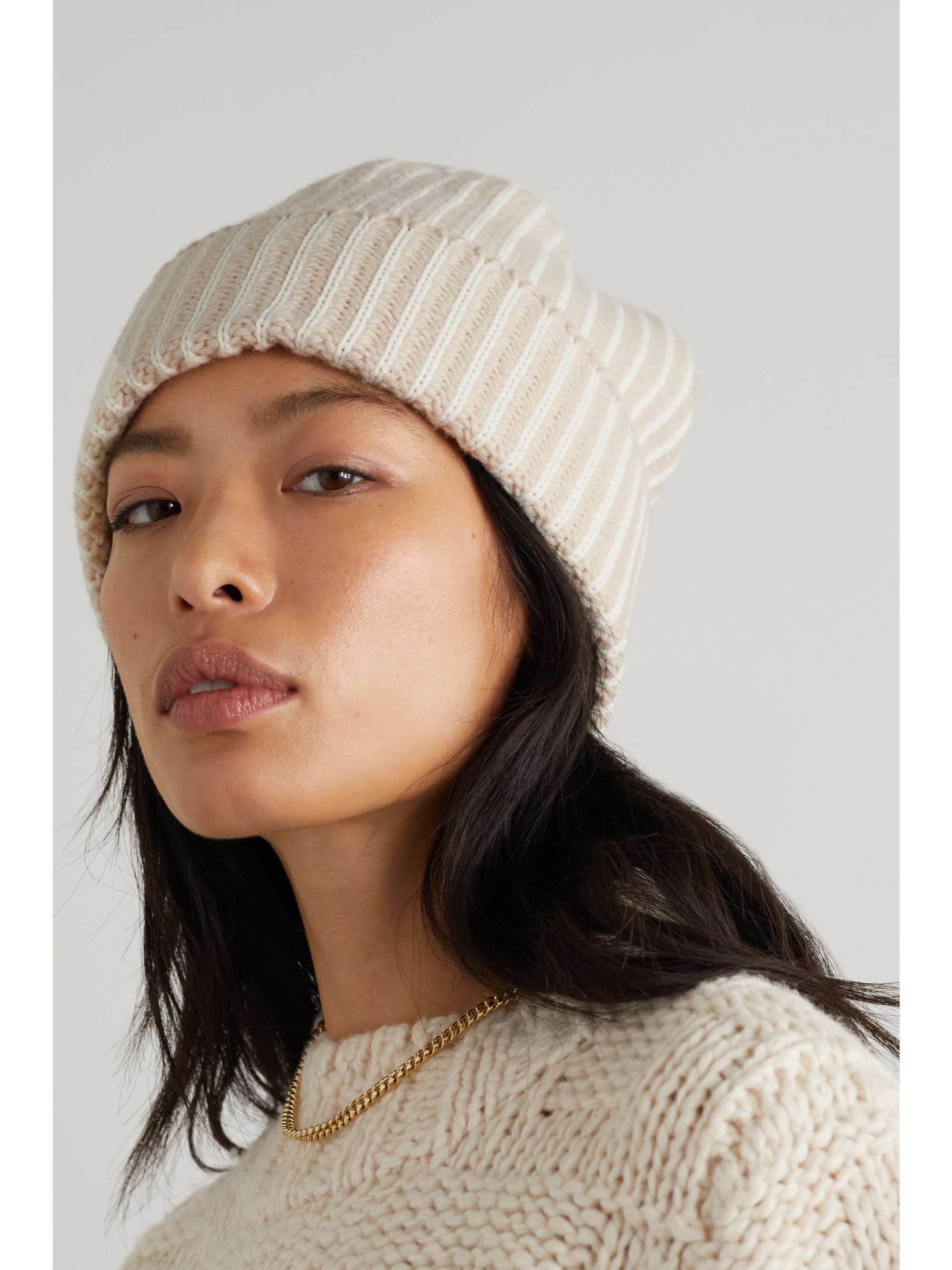 JOSEPH Striped ribbed merino wool-blend beanie