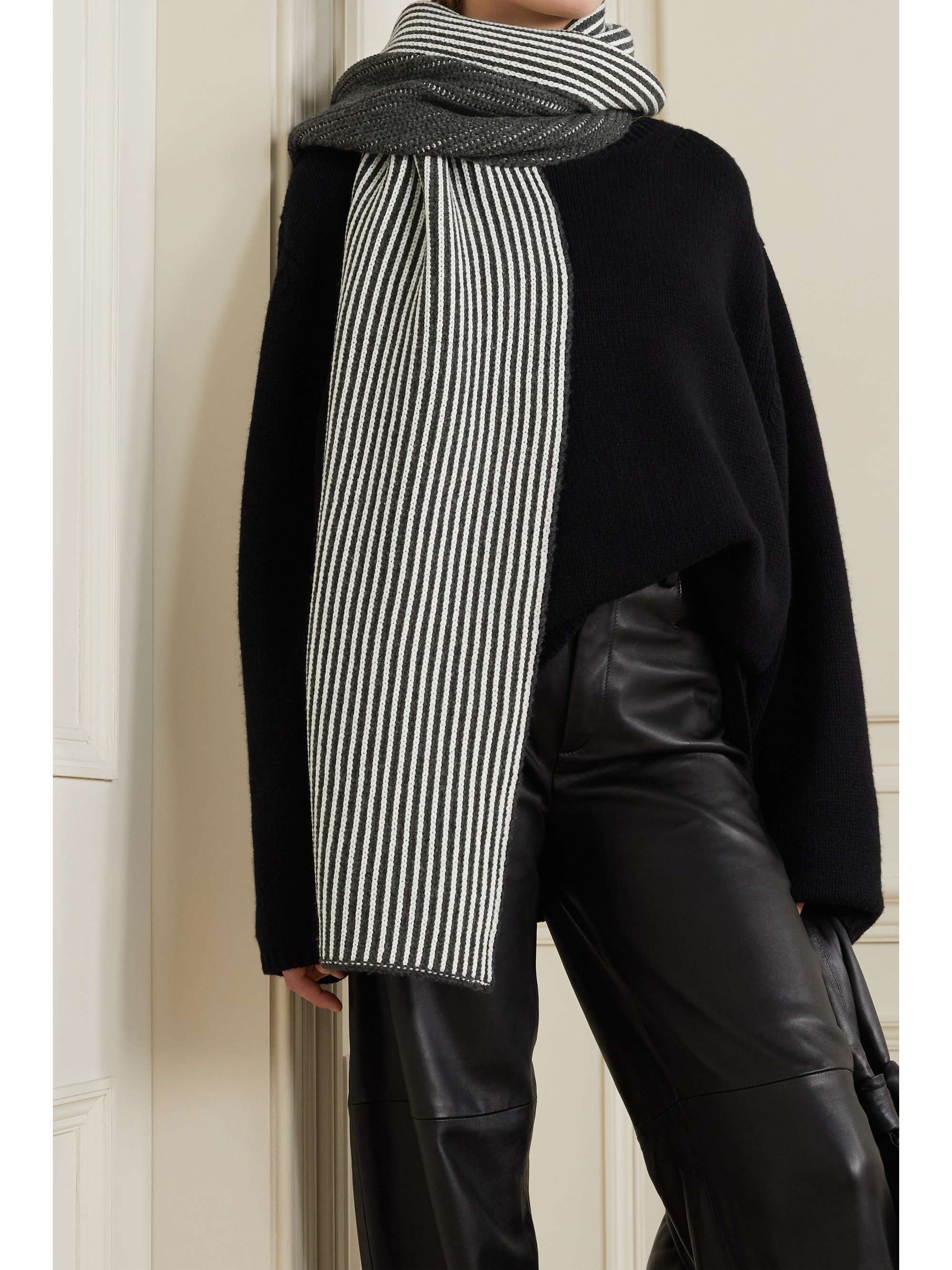 JOSEPH Striped ribbed merino wool-blend scarf