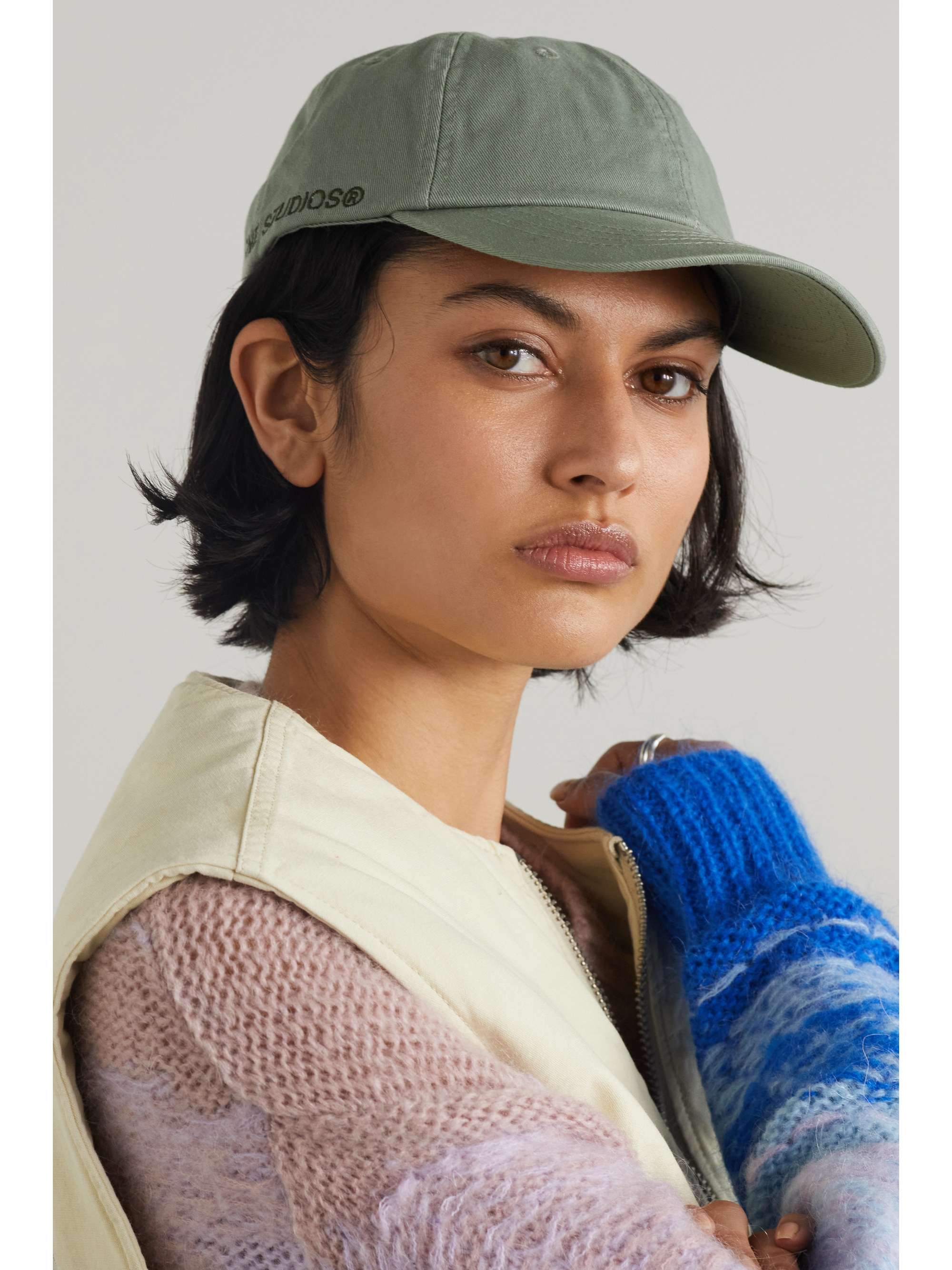 Green Carliy embroidered cotton-twill 