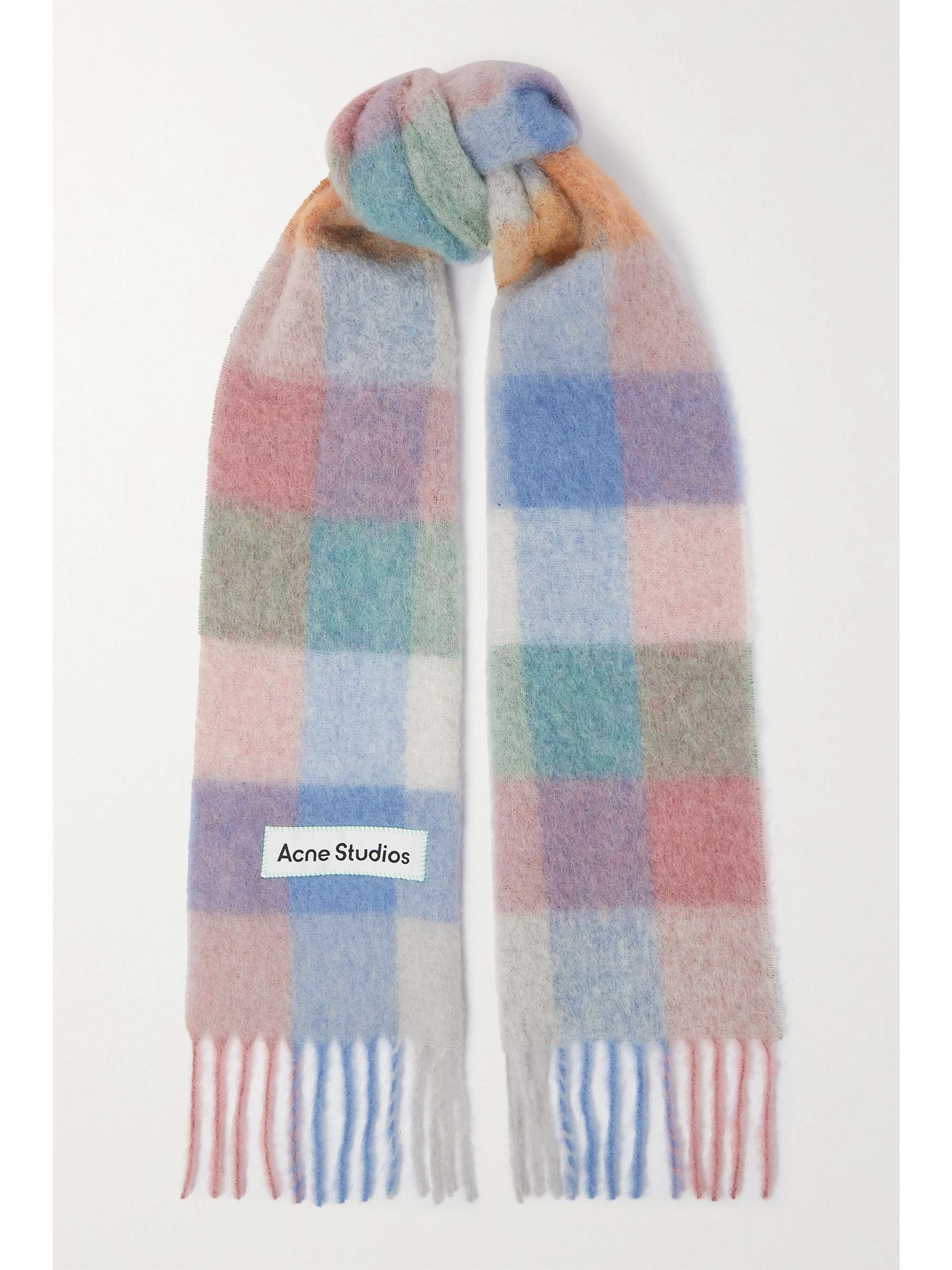 fringed check wool scarf