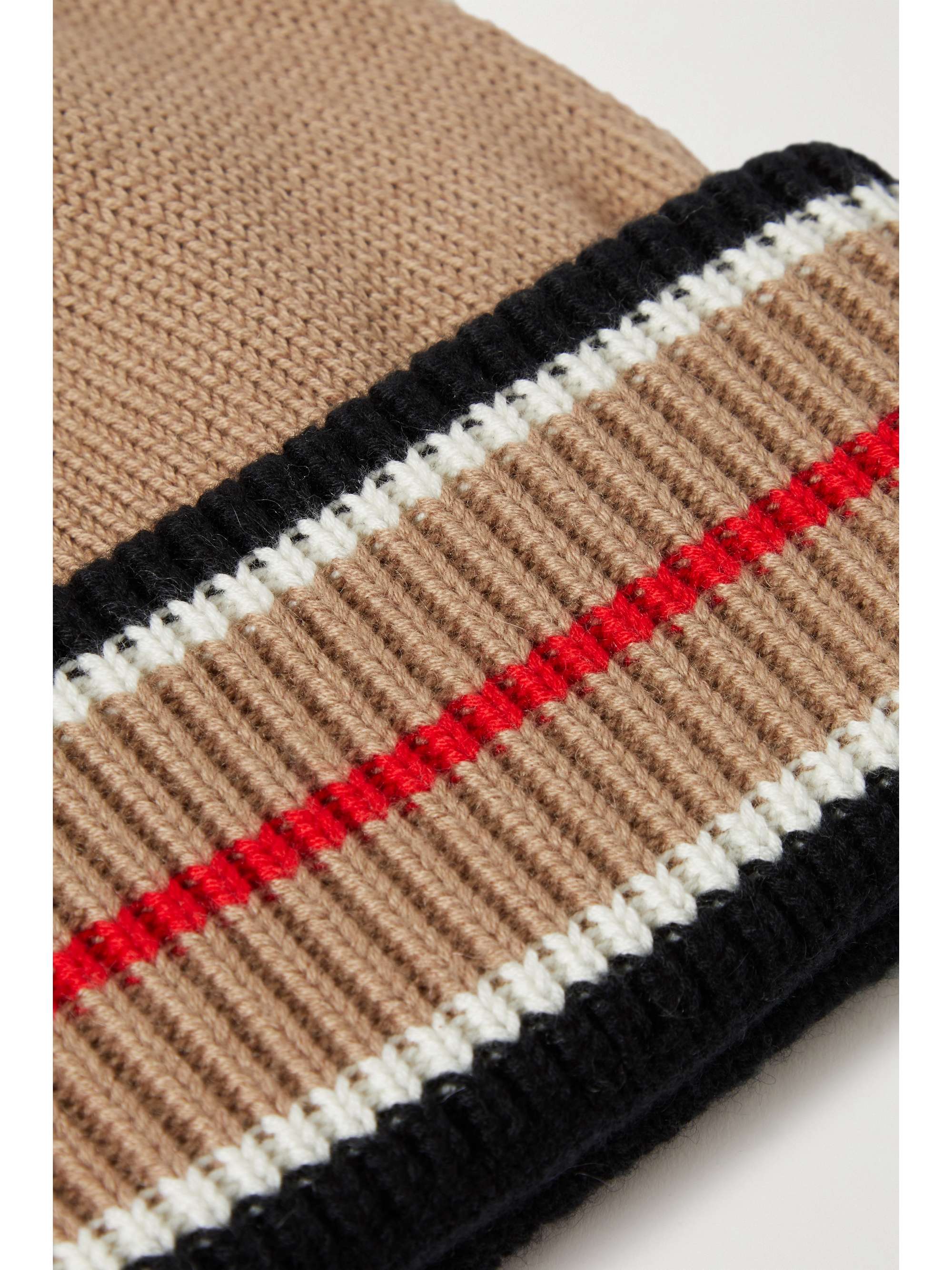 BURBERRY Reversible striped cashmere and cotton-blend beanie