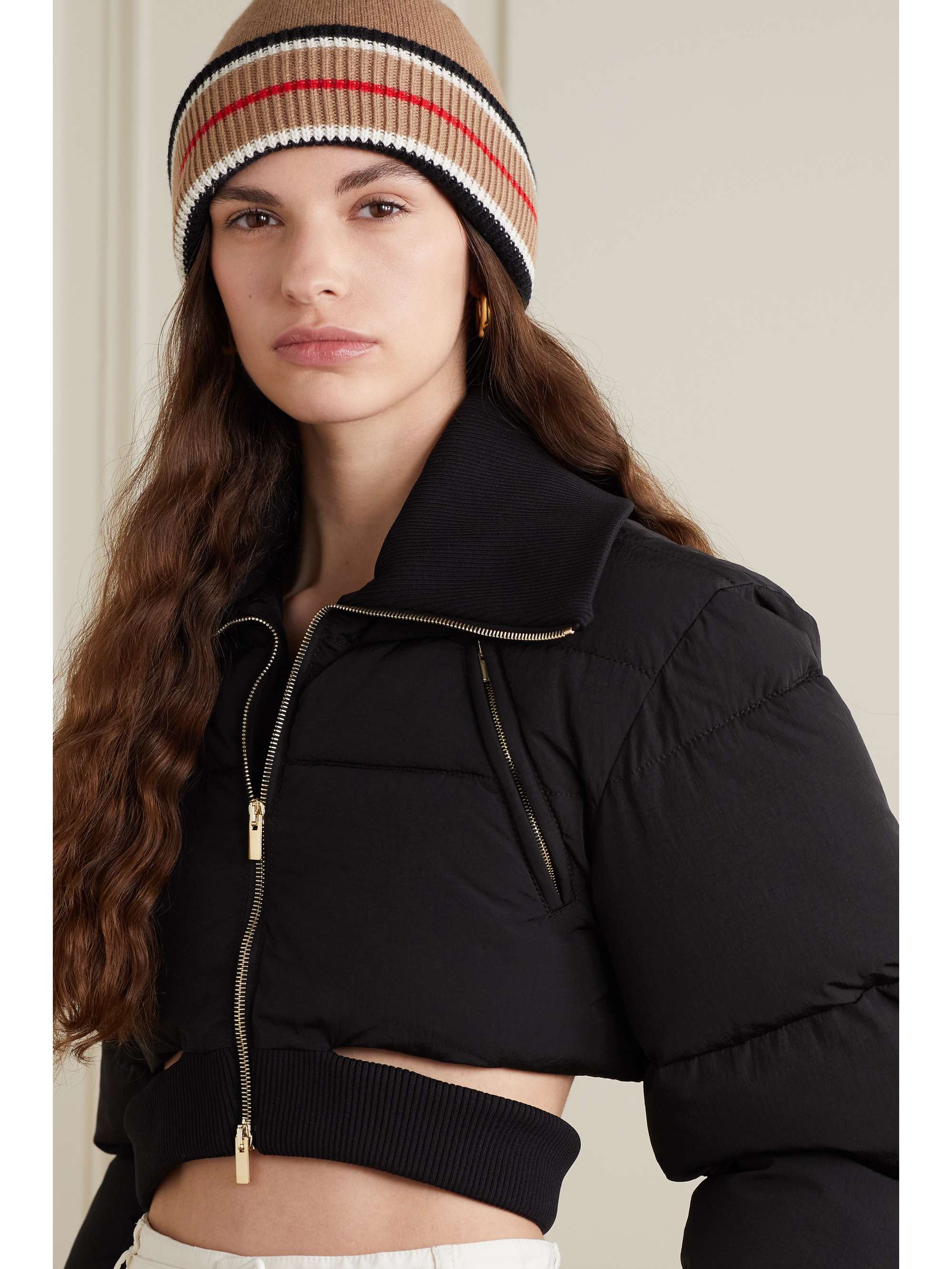 BURBERRY Reversible striped cashmere and cotton-blend beanie