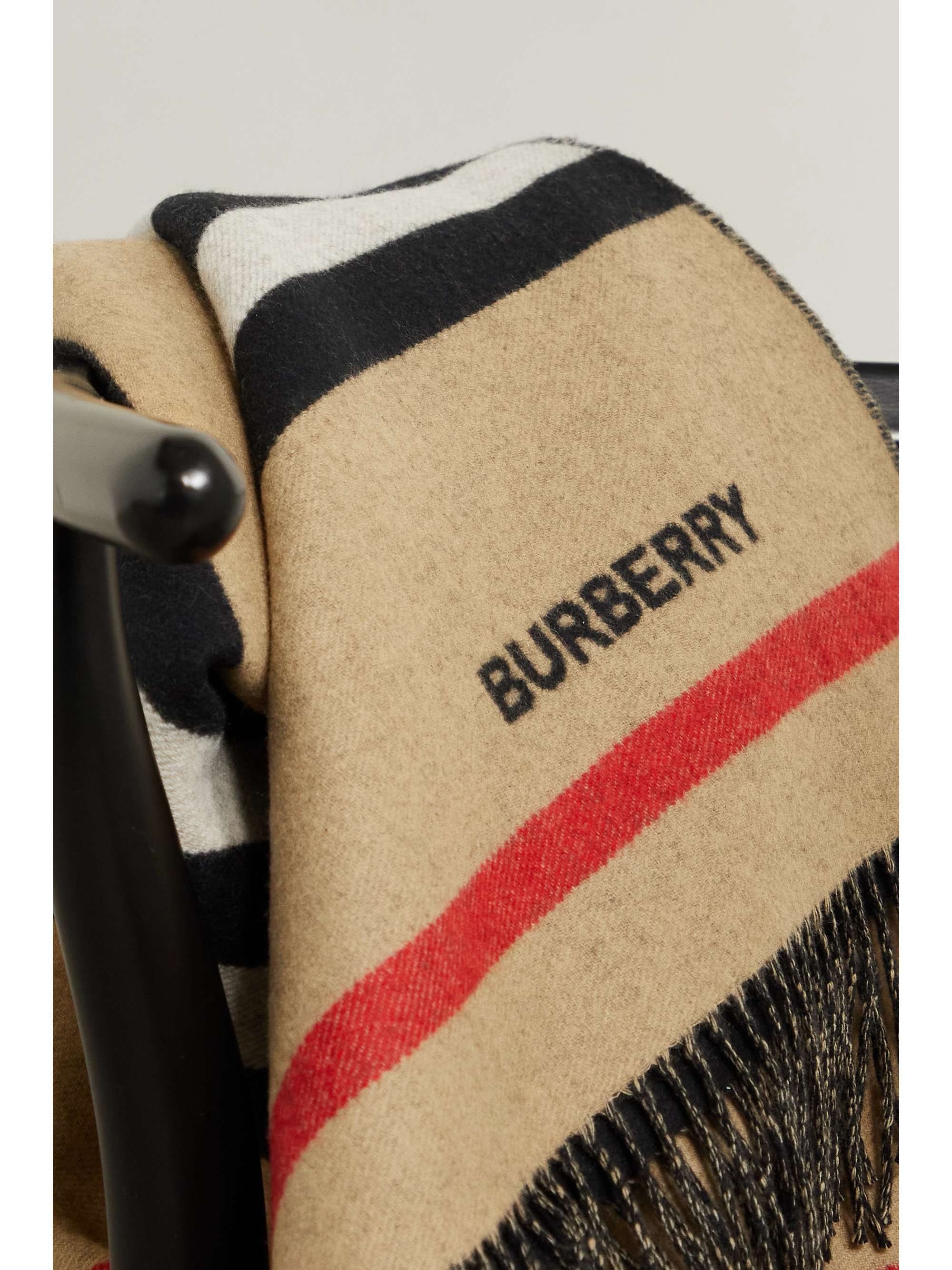 BURBERRY Fringed striped cashmere blanket