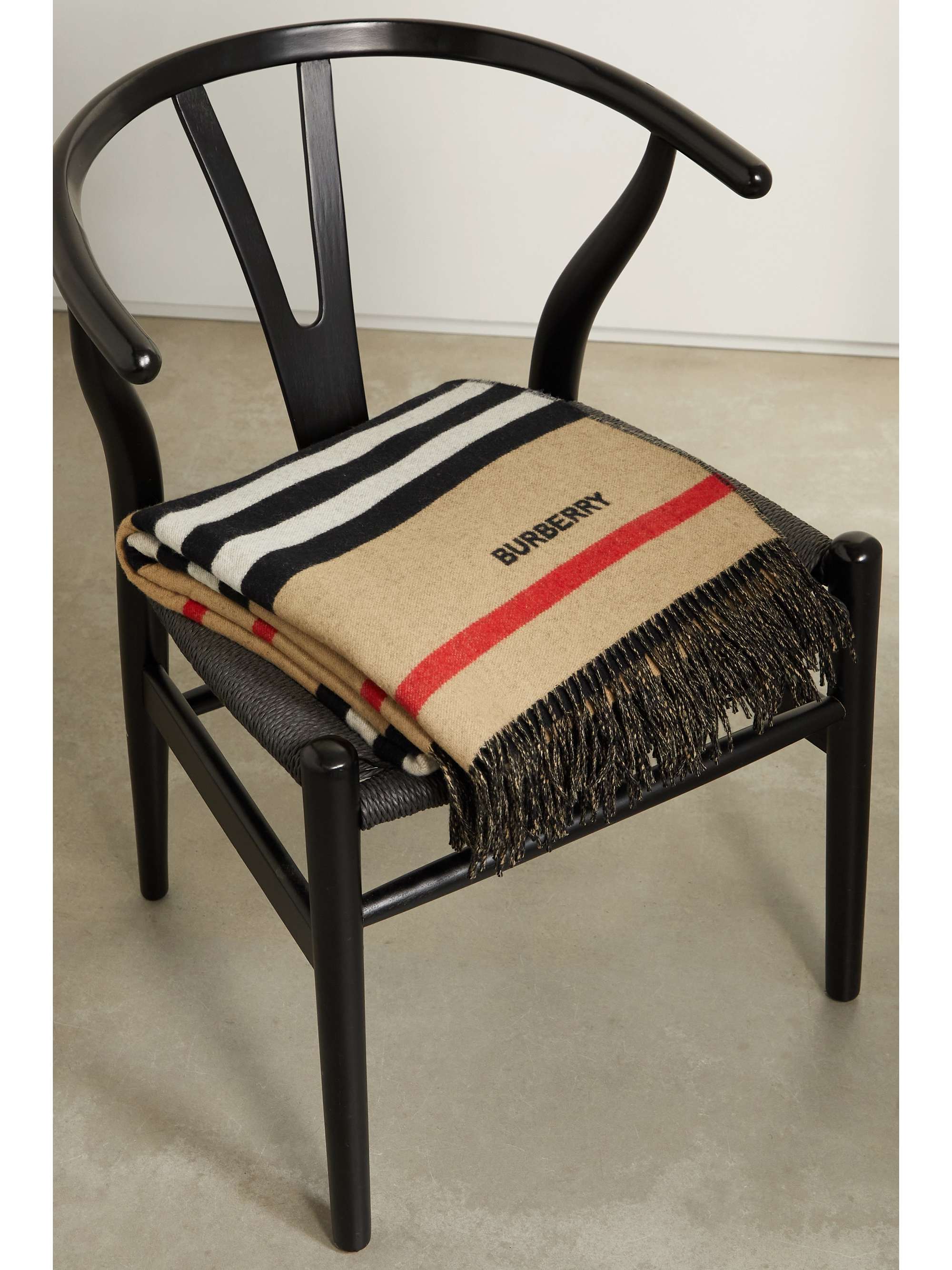 BURBERRY Fringed striped cashmere blanket
