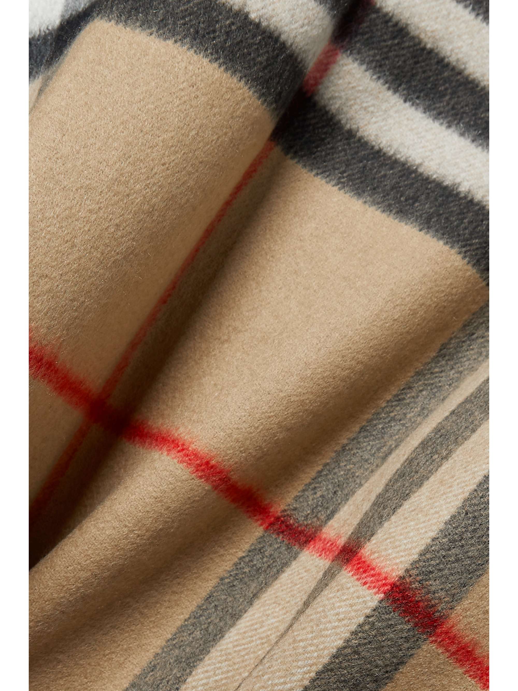 BURBERRY Fringed checked cashmere and merino wool-blend cape