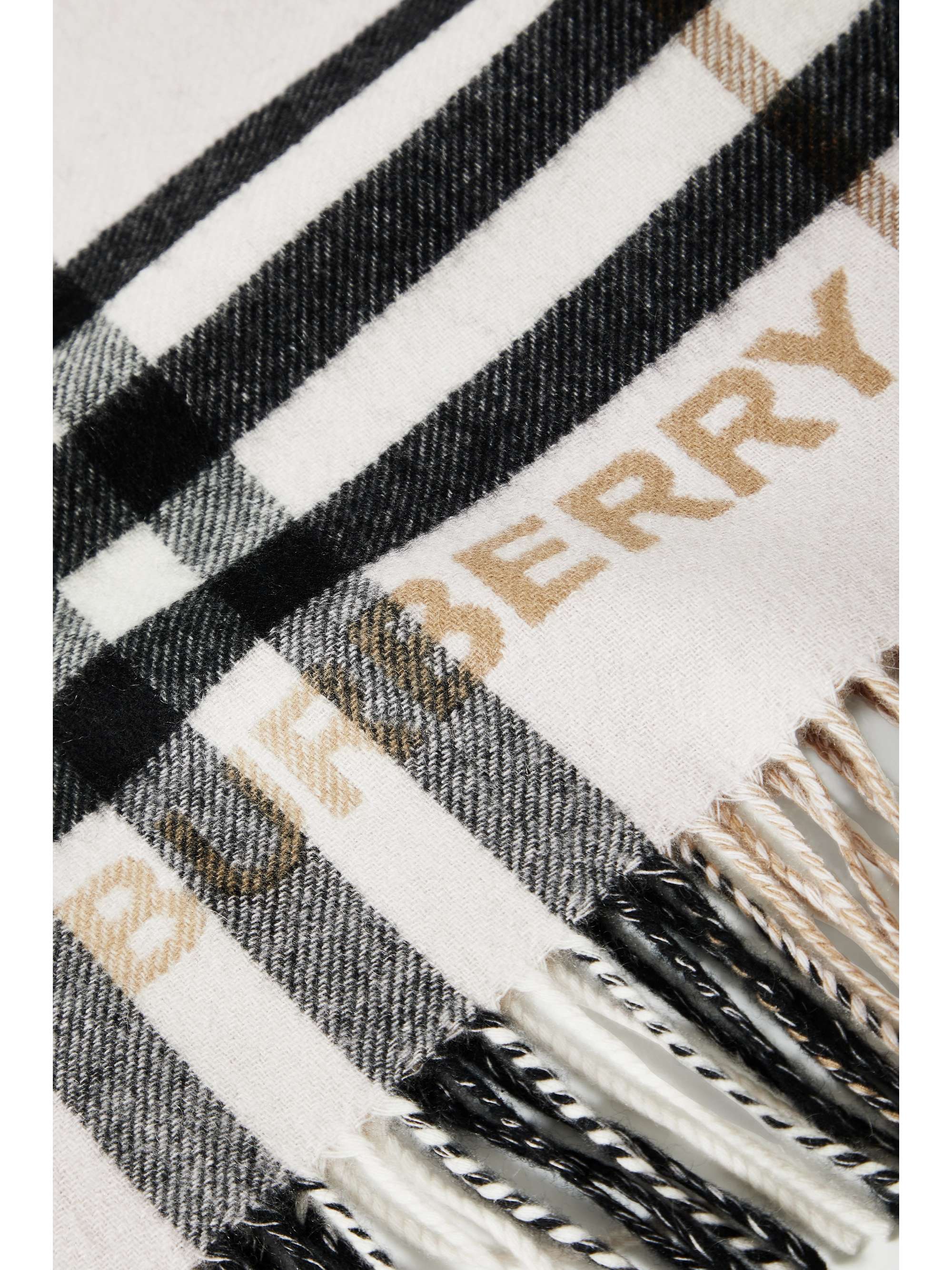 BURBERRY Fringed checked cashmere scarf