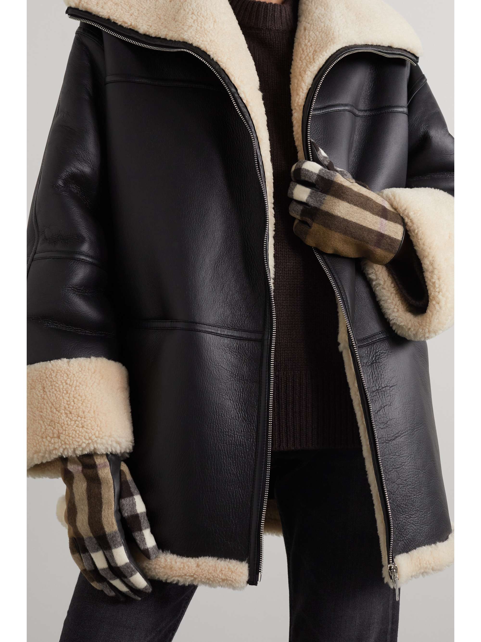 BURBERRY Checked wool and leather gloves