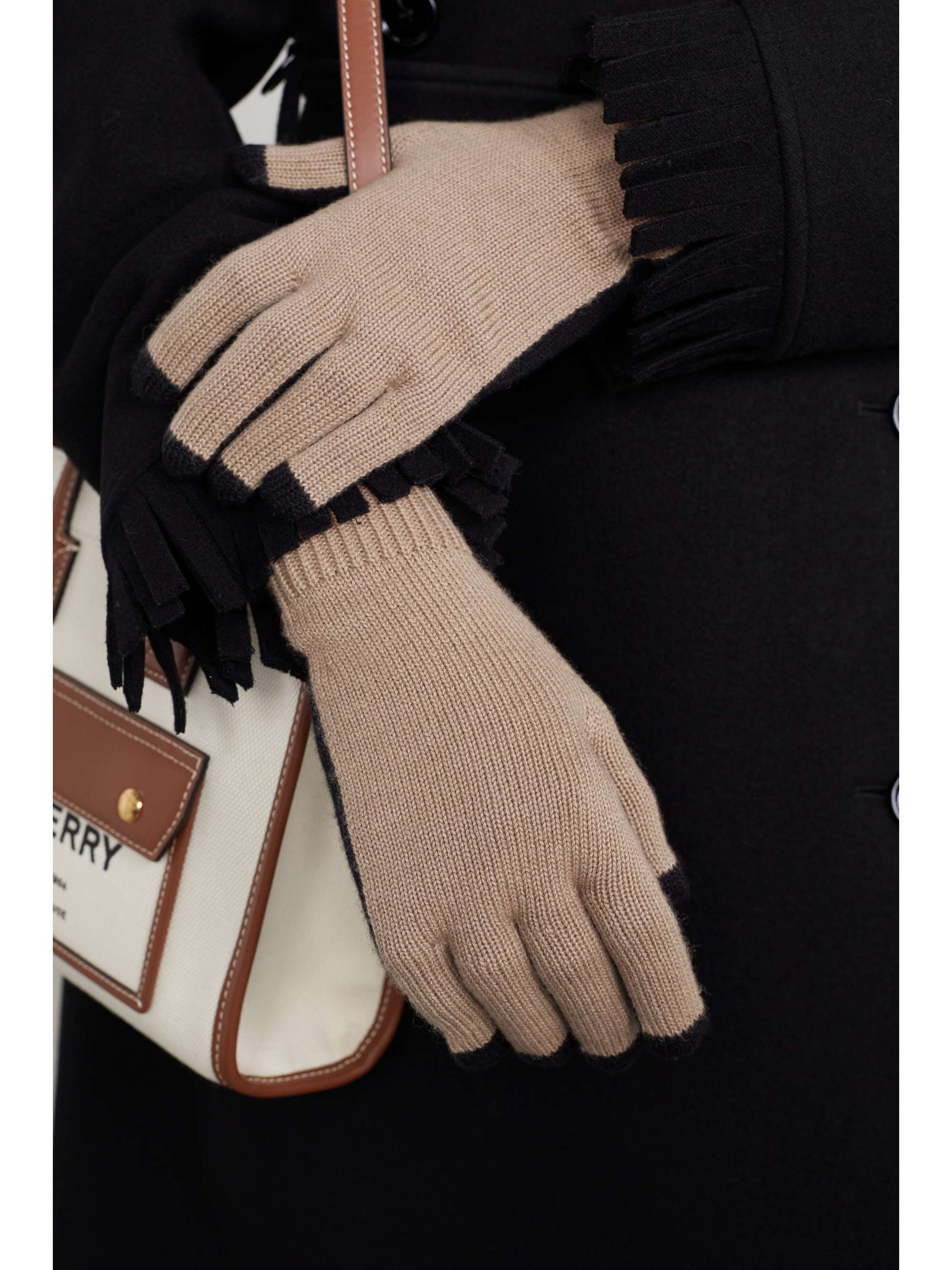 BURBERRY Striped cashmere and cotton-blend gloves