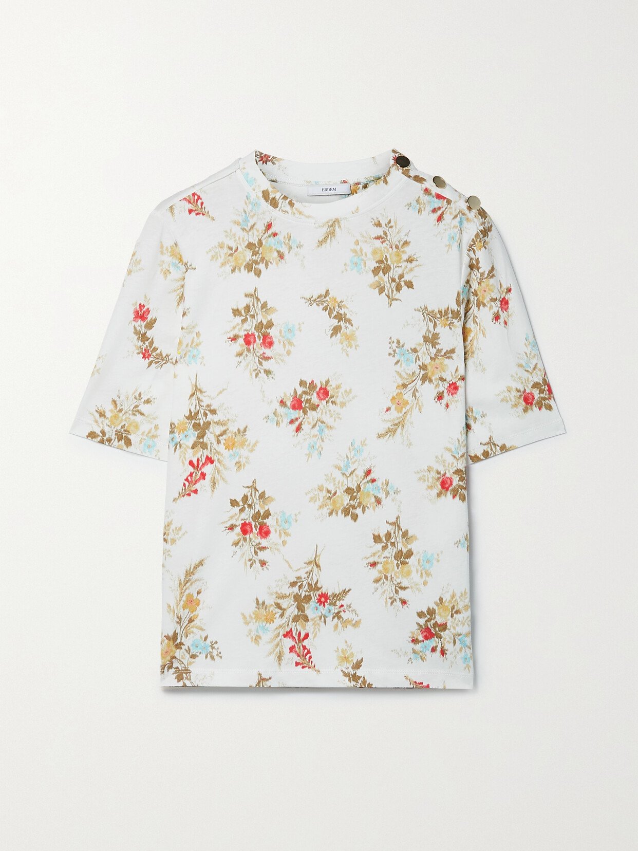 Erdem Sofia Floral-print Cotton-jersey T-shirt In Ivory