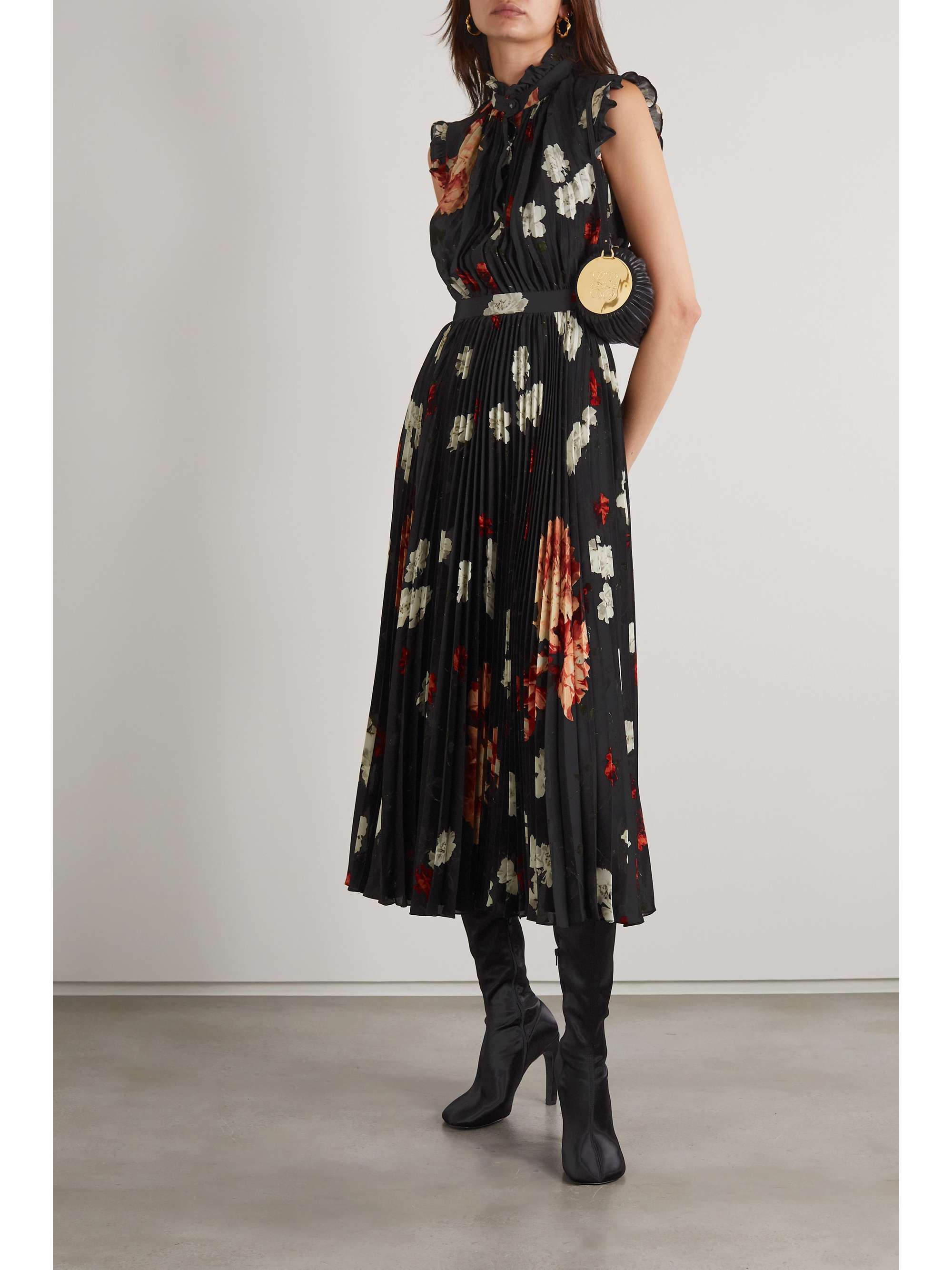 ERDEM Roisin ruffled pleated floral-print georgette midi dress