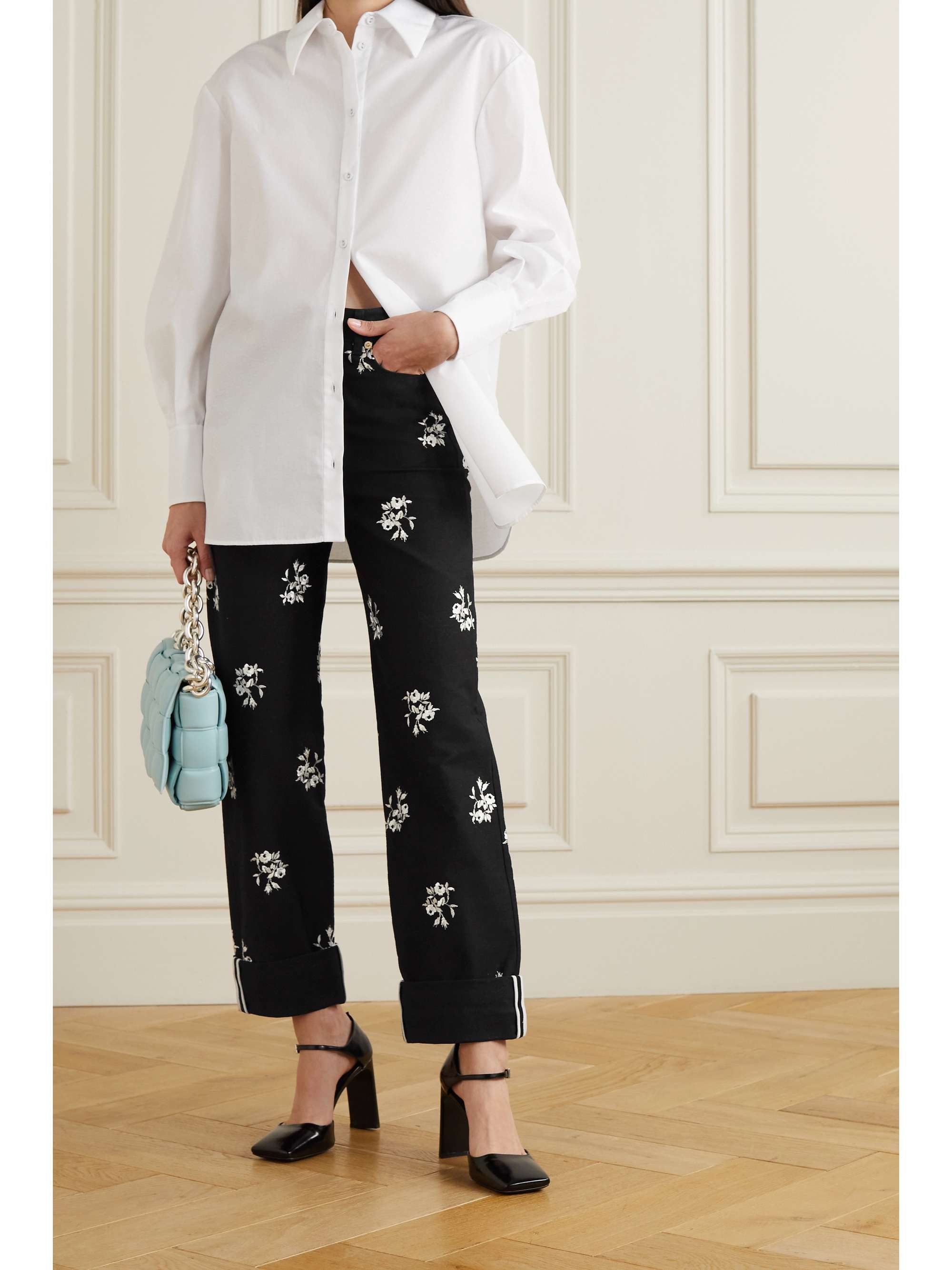 ERDEM Nathaniel embroidered high-rise straight-leg jeans