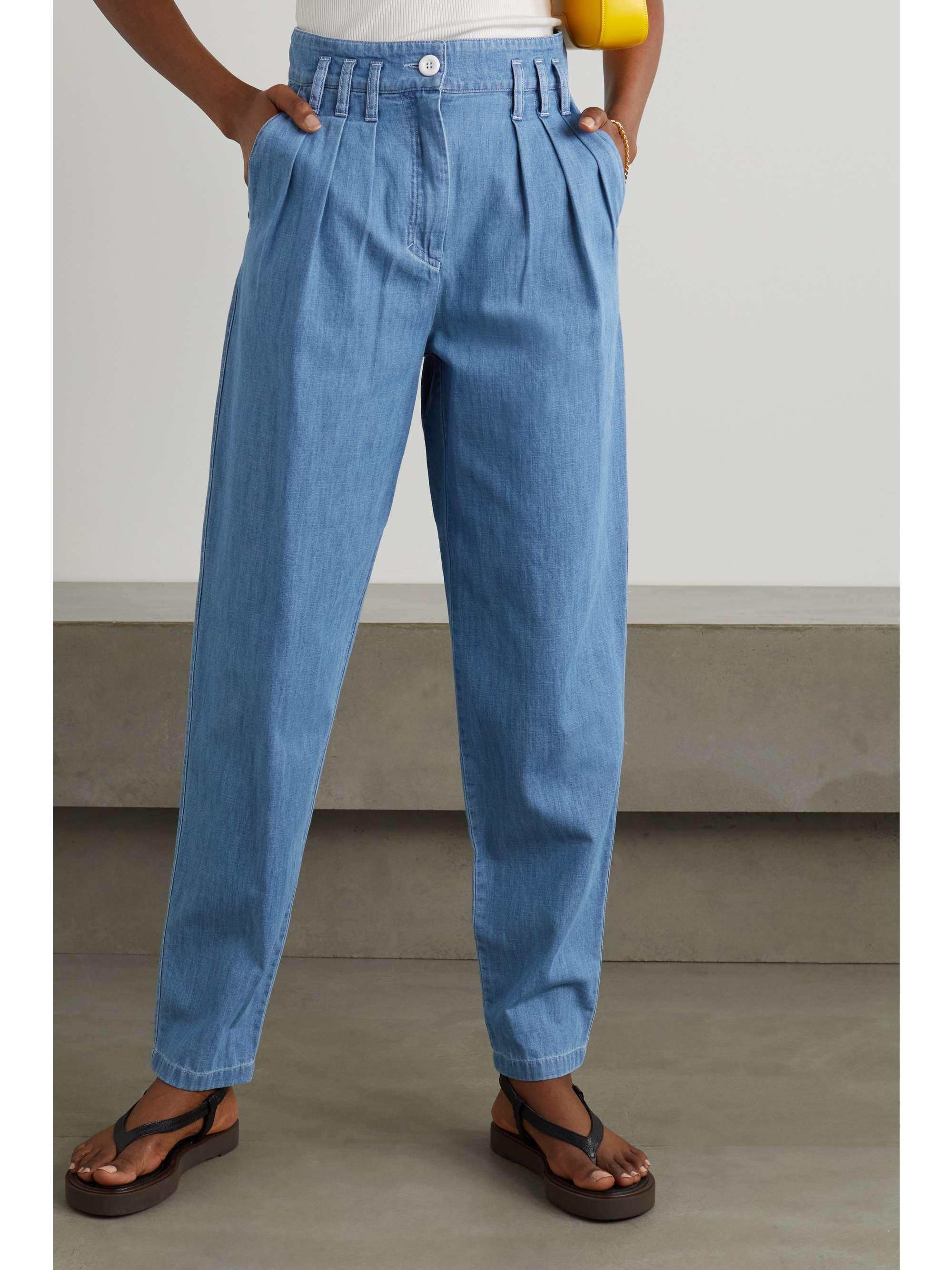 Mid denim Flou pleated high-rise 