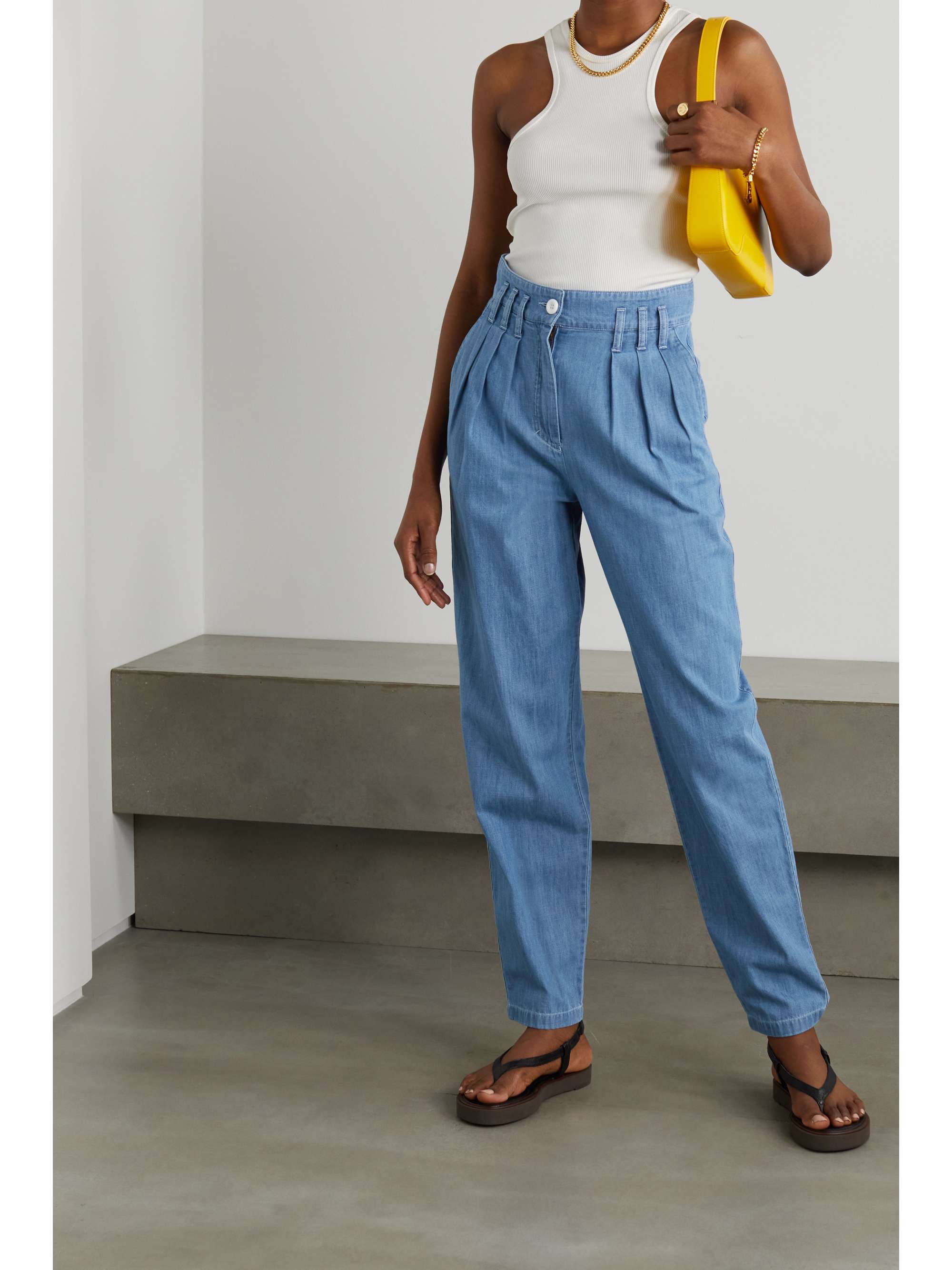 Mid denim Flou pleated high-rise 