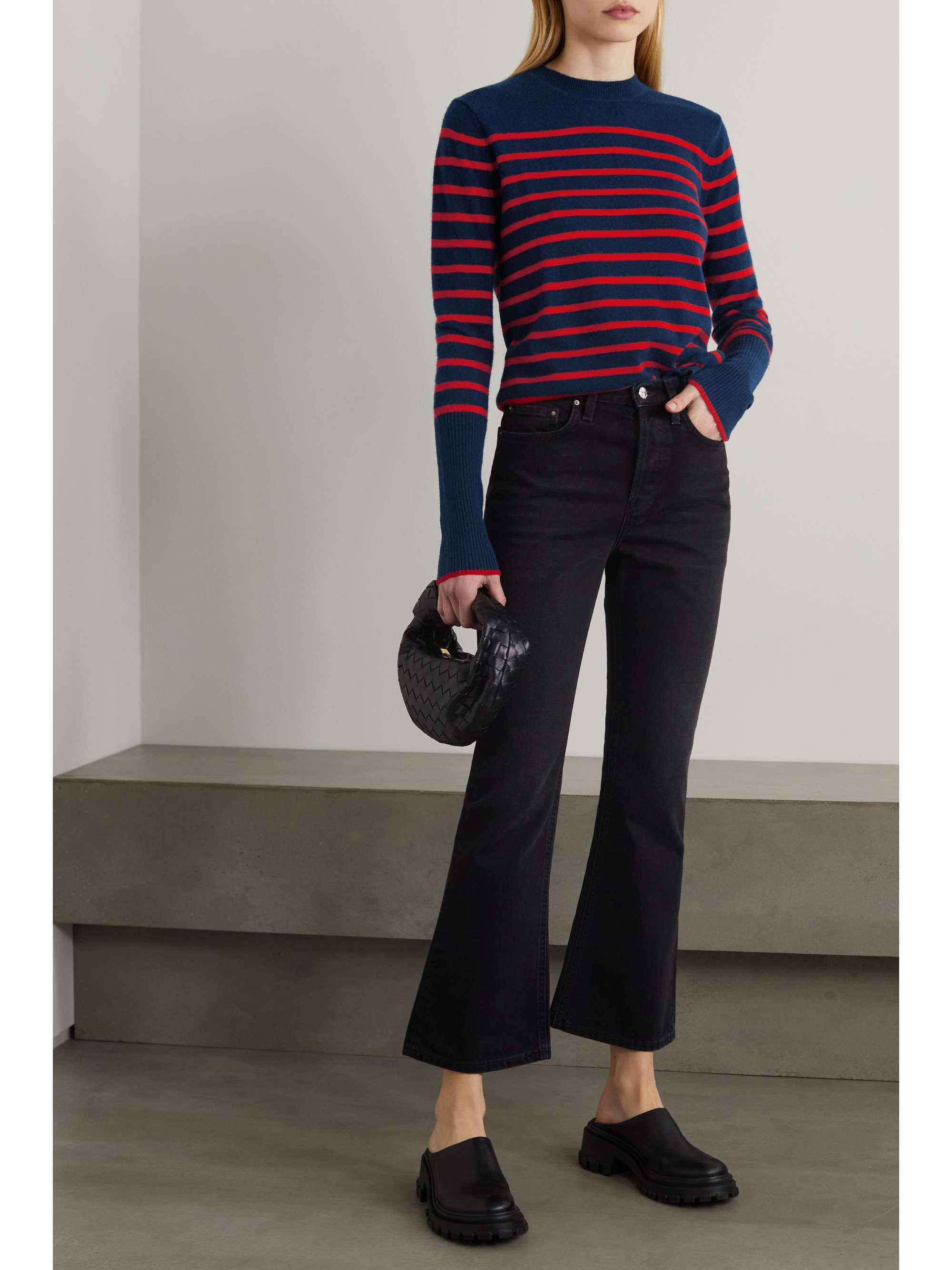 Navy AAA Lean Lines striped cashmere 