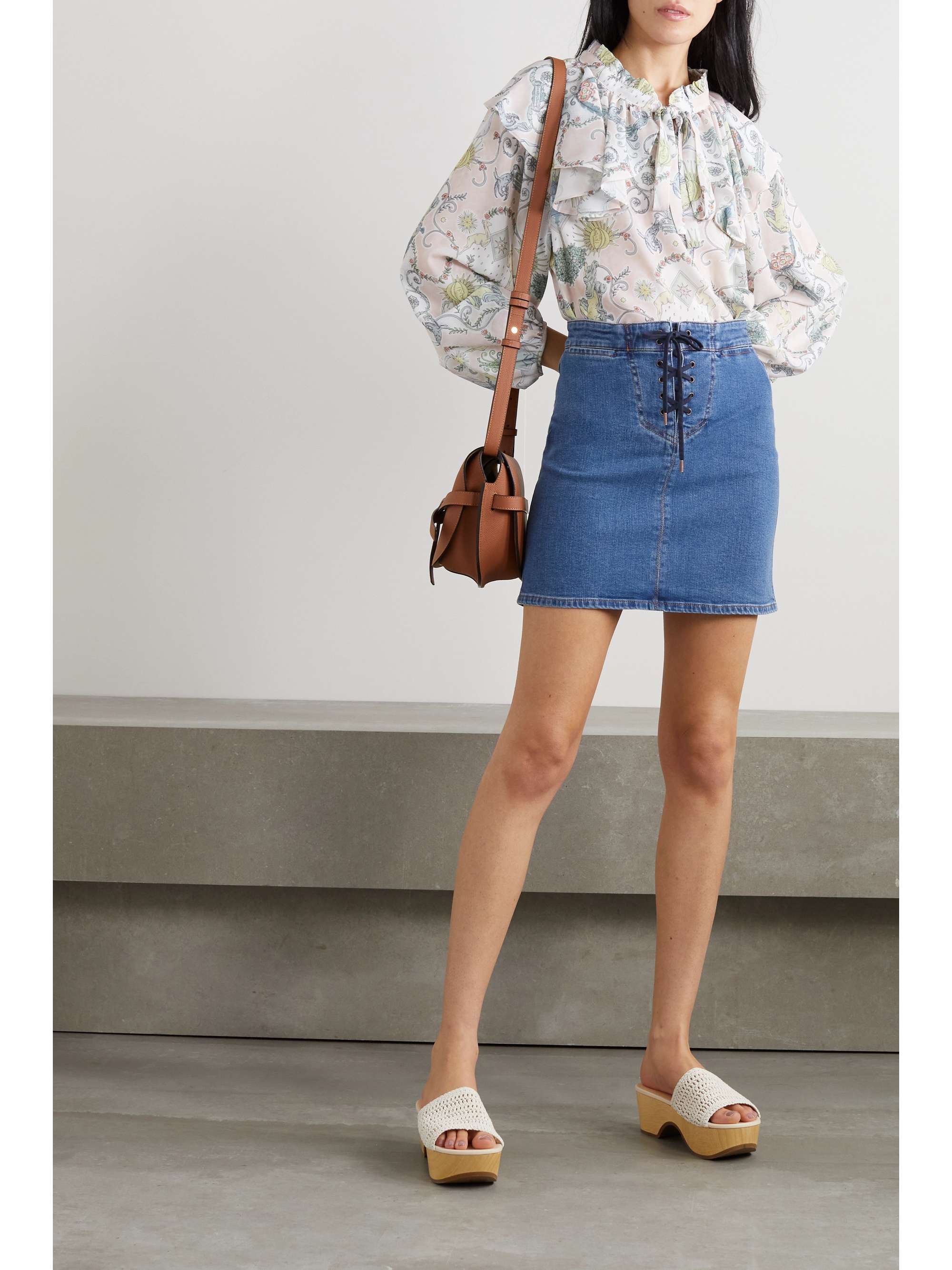 Mid denim Lace-up organic denim mini 