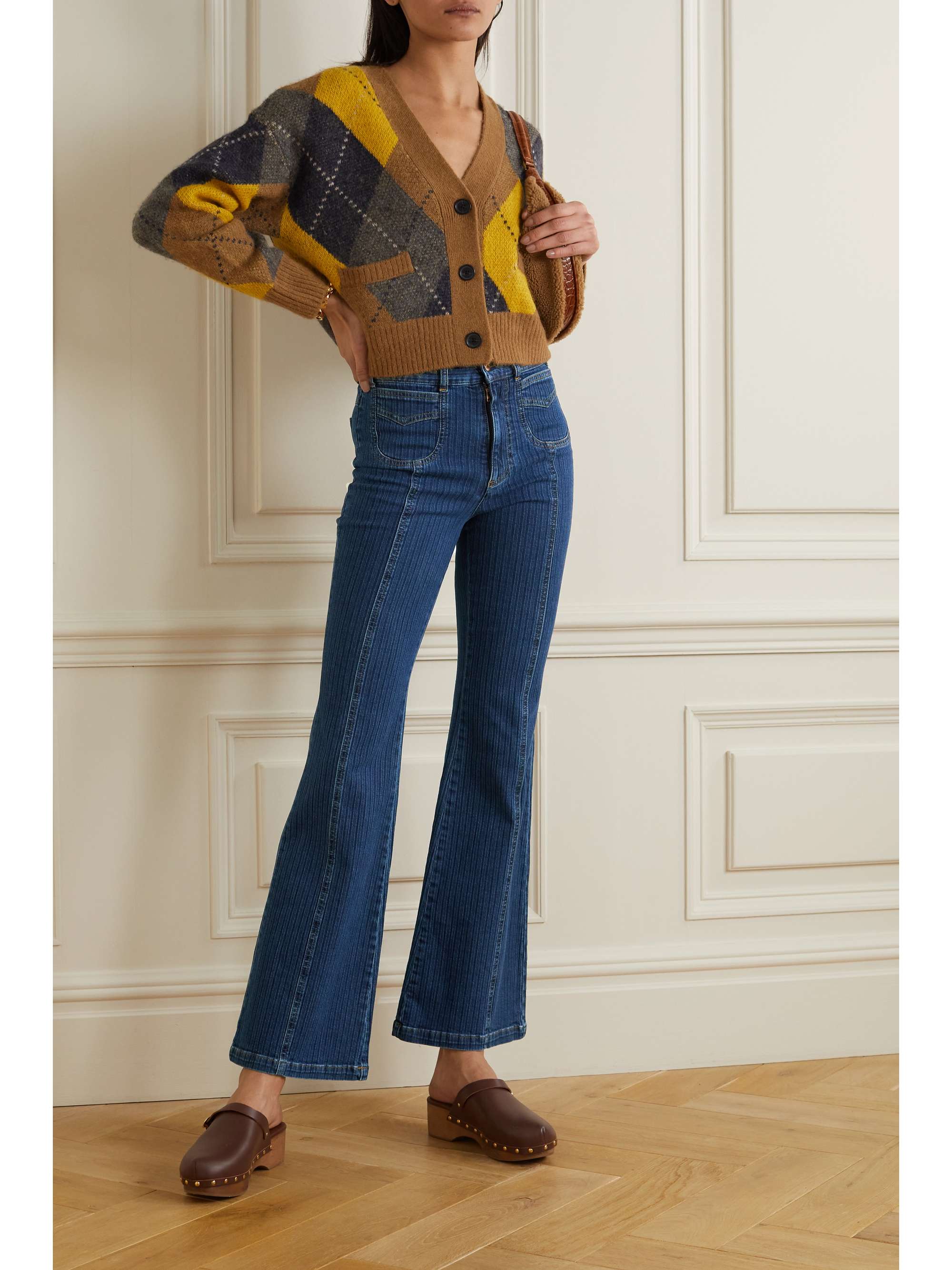 SEE BY CHLOÉ Striped high-rise flared jeans | NET-A-PORTER