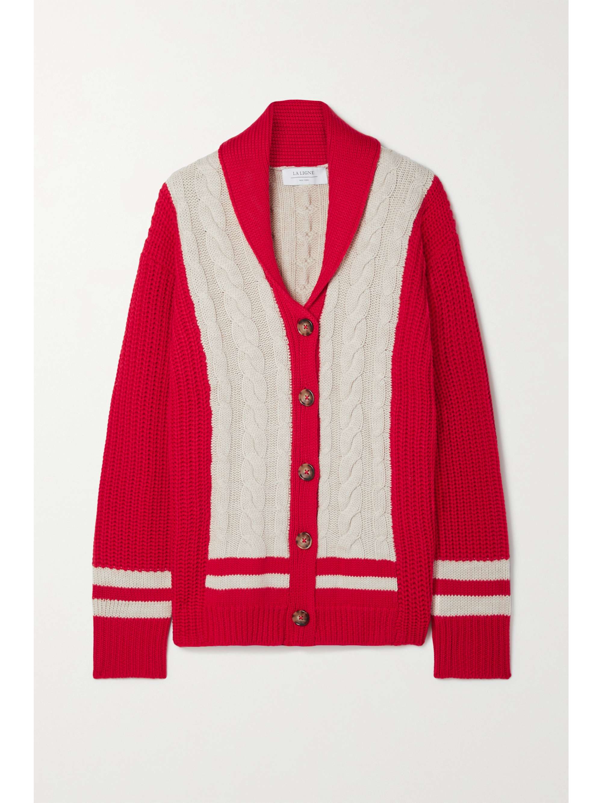 red merino cardigan