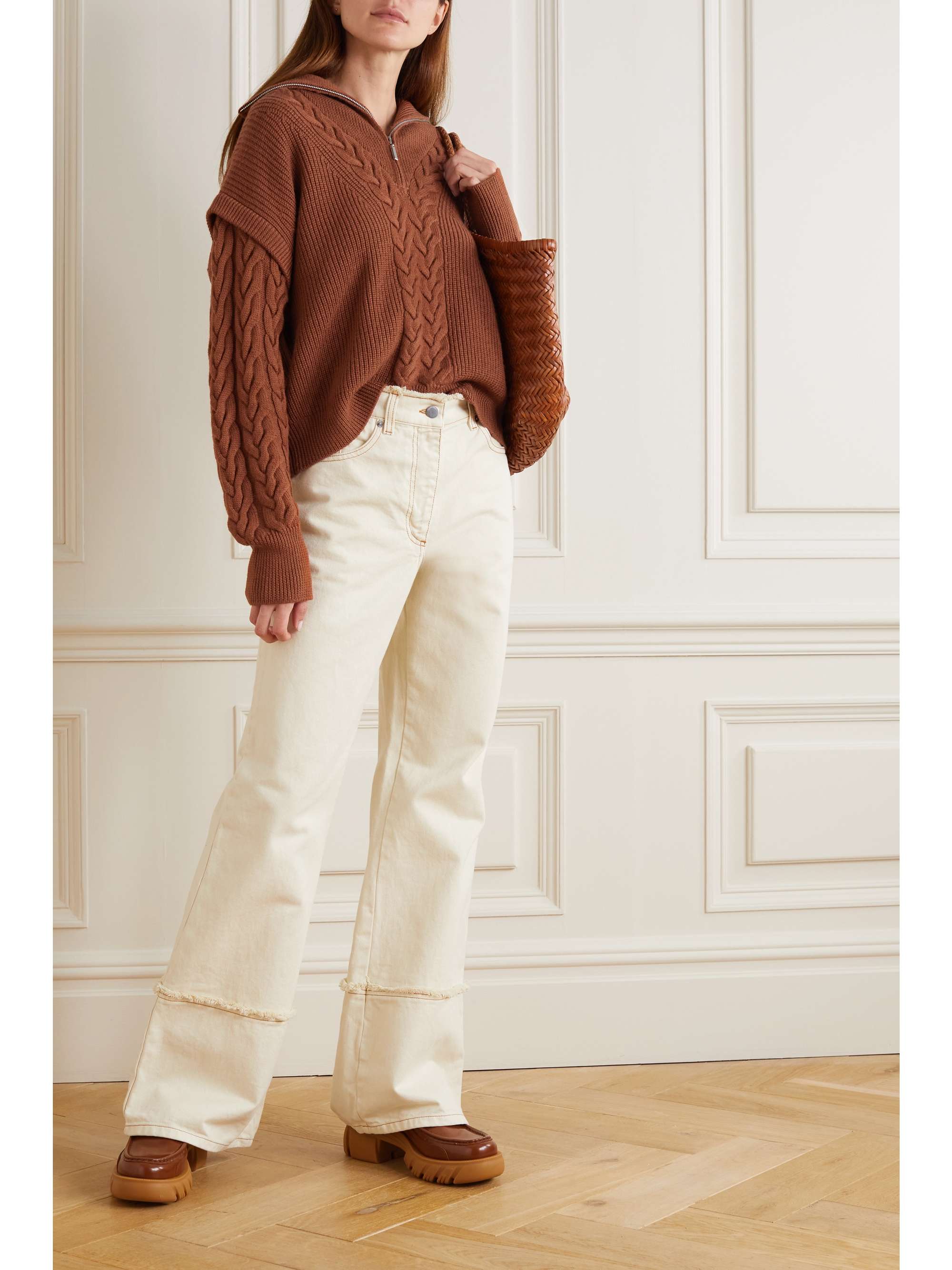 cable knit half zip sweater