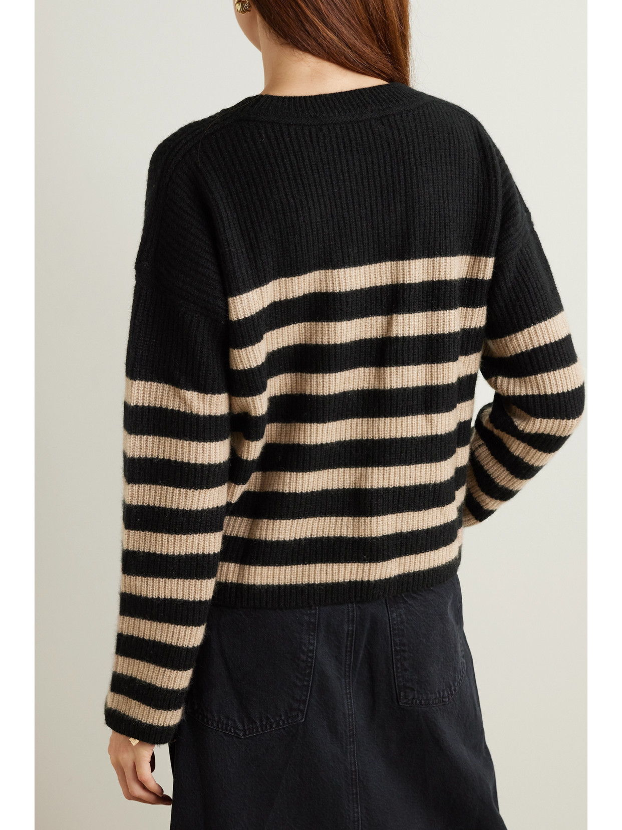 Shop La Ligne Mini Toujours Striped Cashmere Sweater In Black