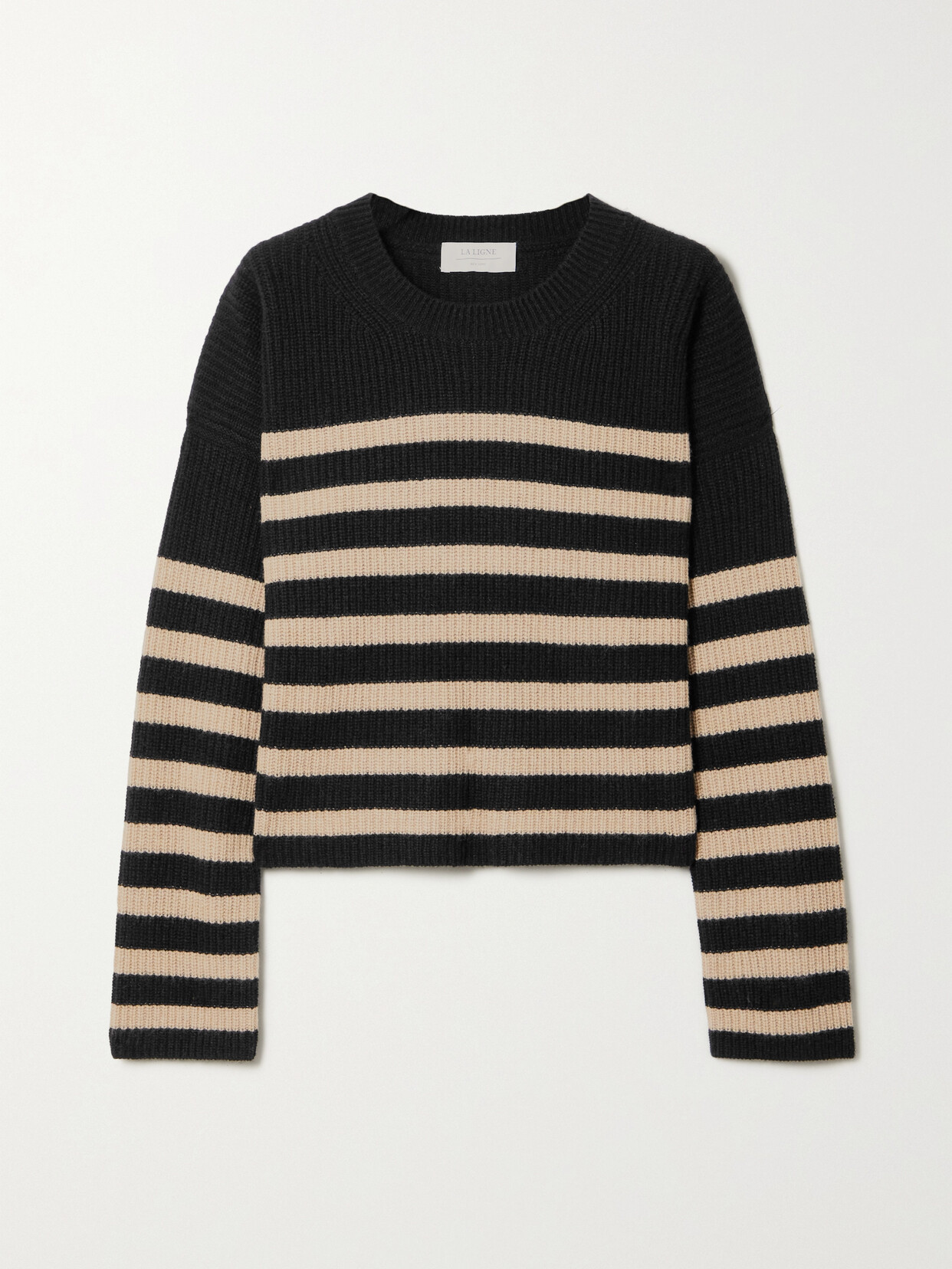 Shop La Ligne Mini Toujours Striped Cashmere Sweater In Black