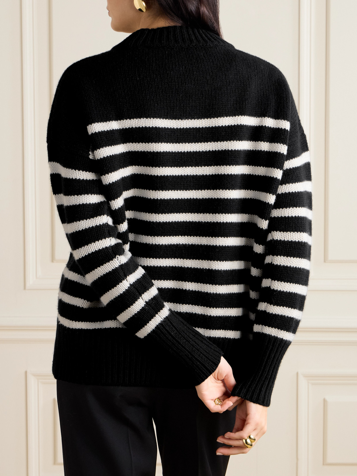 Shop La Ligne Marin Striped Wool And Cashmere-blend Sweater In Black