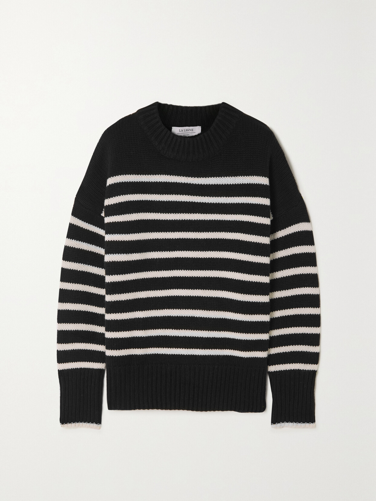 La Ligne Marin Striped Wool And Cashmere-blend Sweater In Black/ Tan
