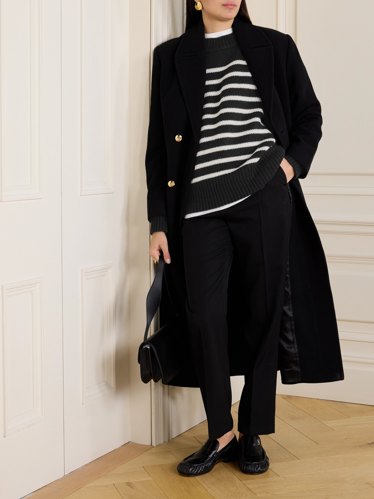 Shop La Ligne Marin Striped Wool And Cashmere-blend Sweater In Black