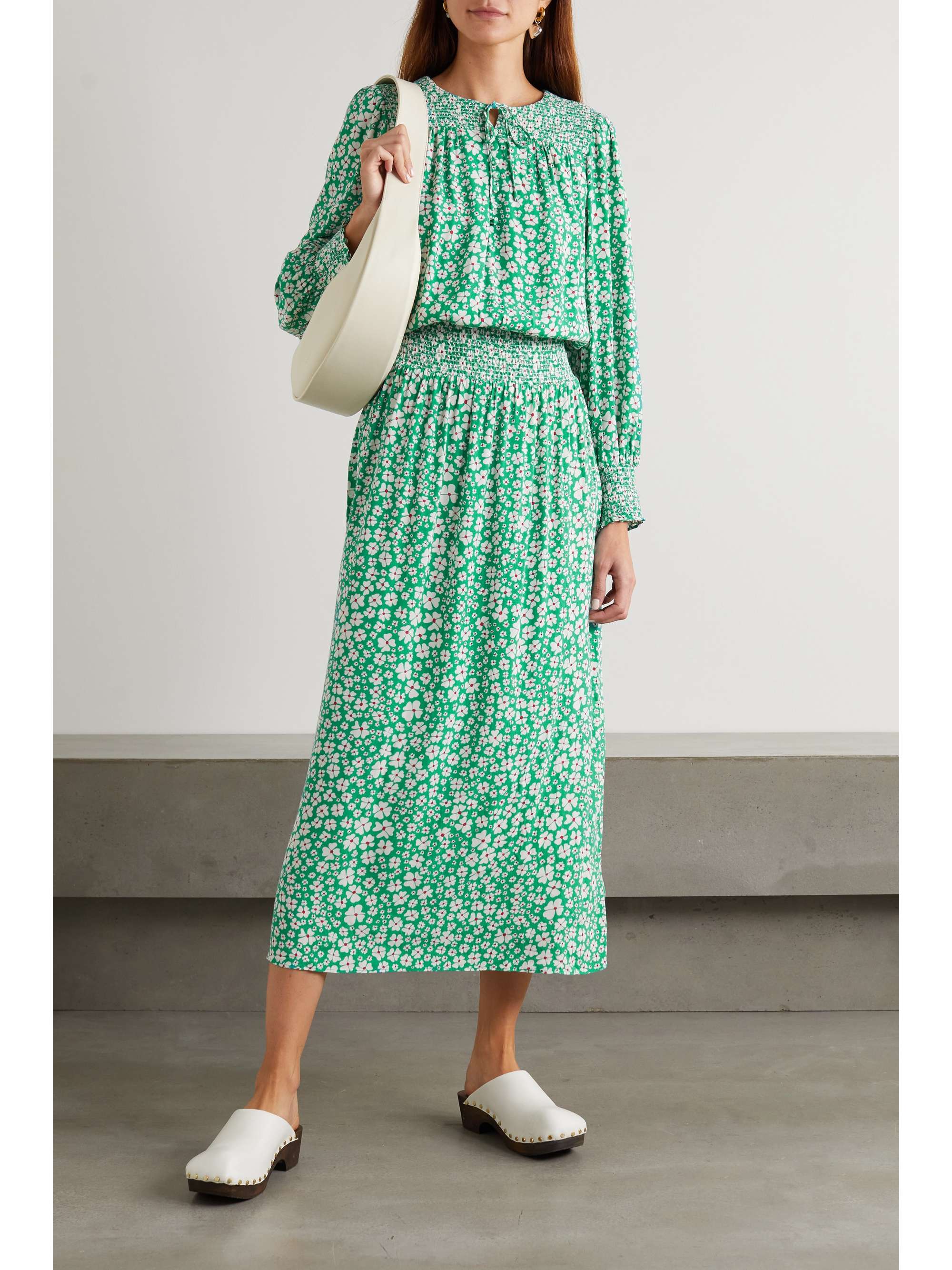 RIXO Marianna shirred floral-print crepe midi dress