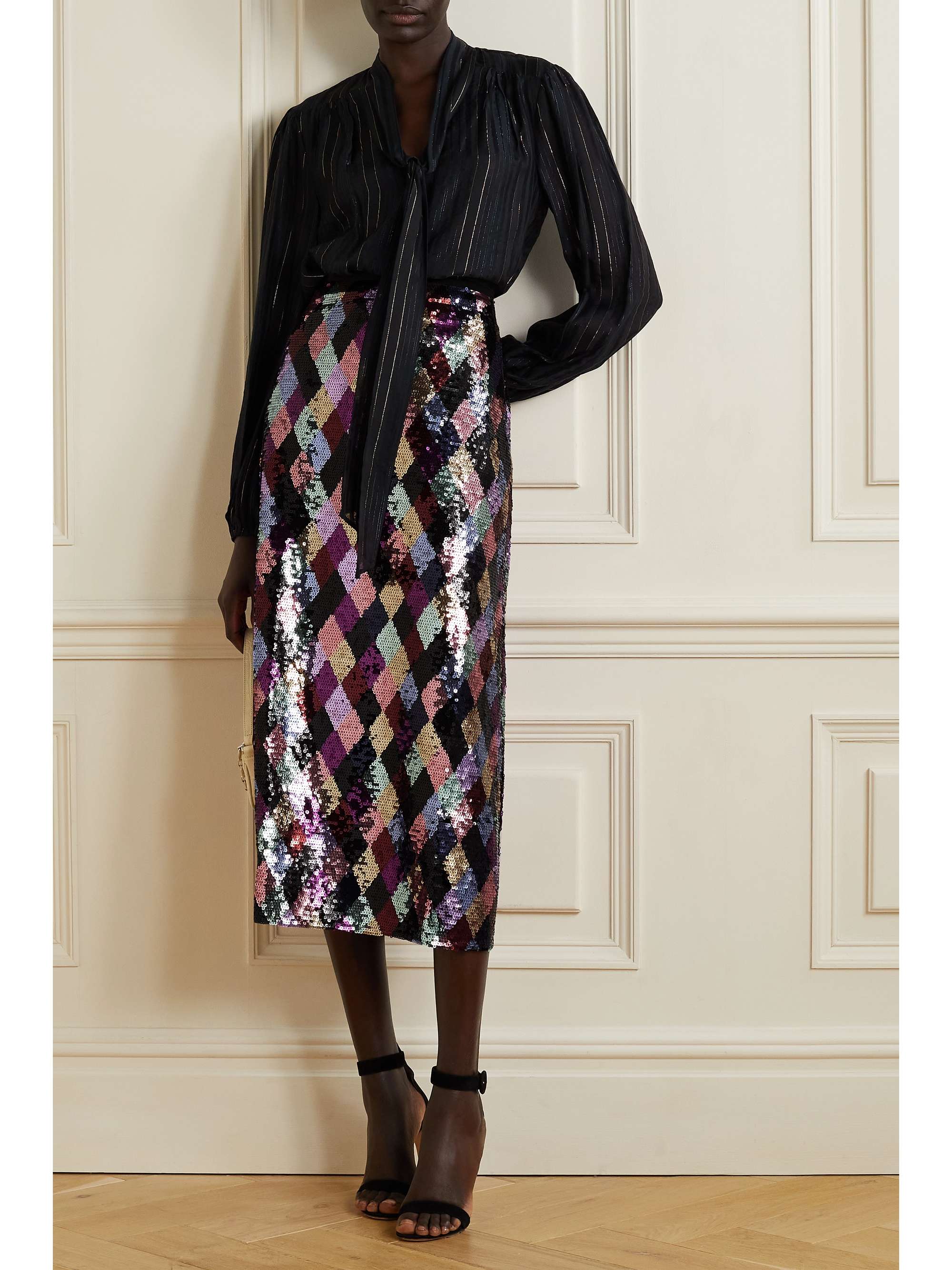 reversible sequin midi skirt