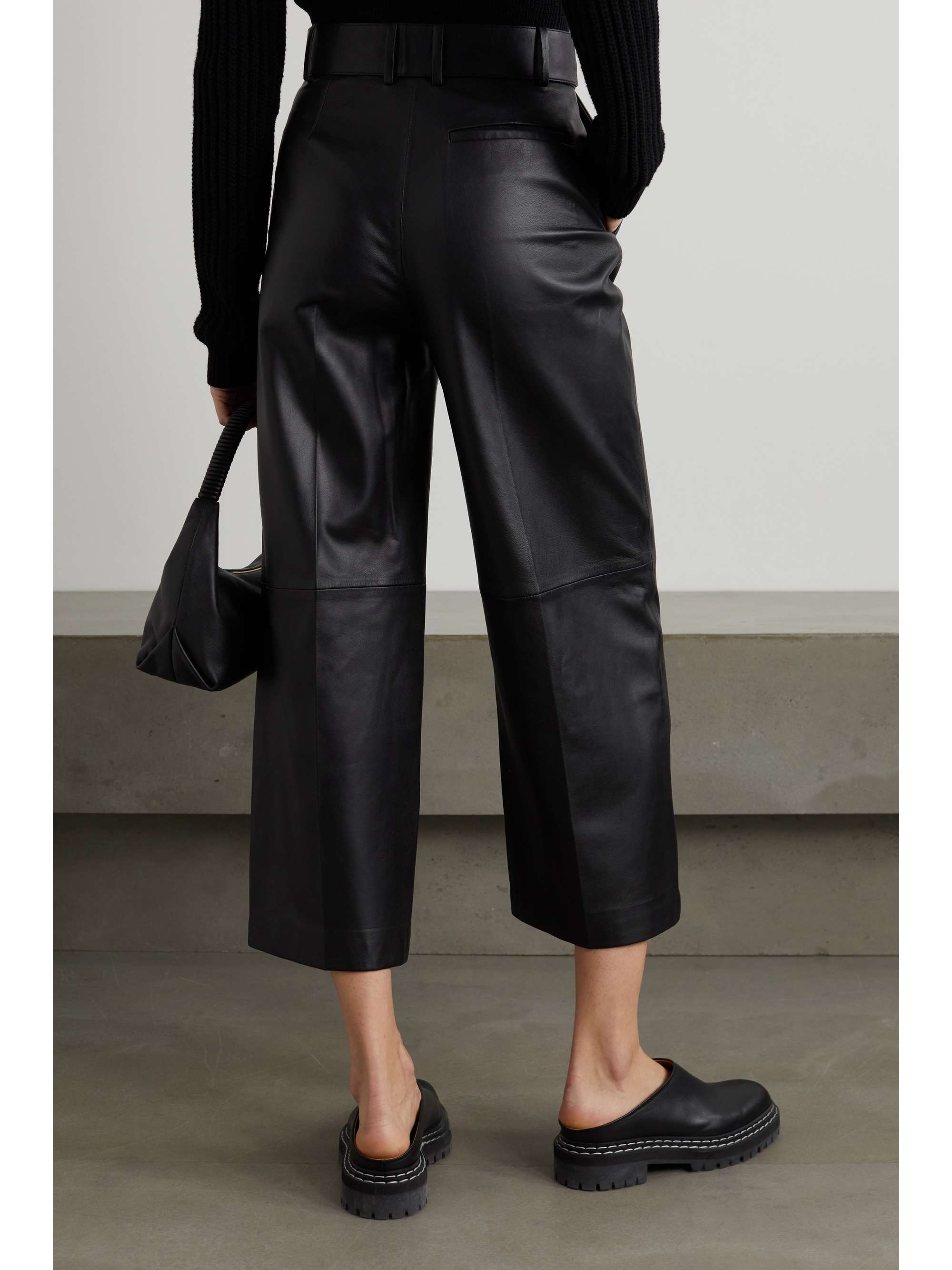 JOSEPH Taja belted cropped leather wide-leg pants