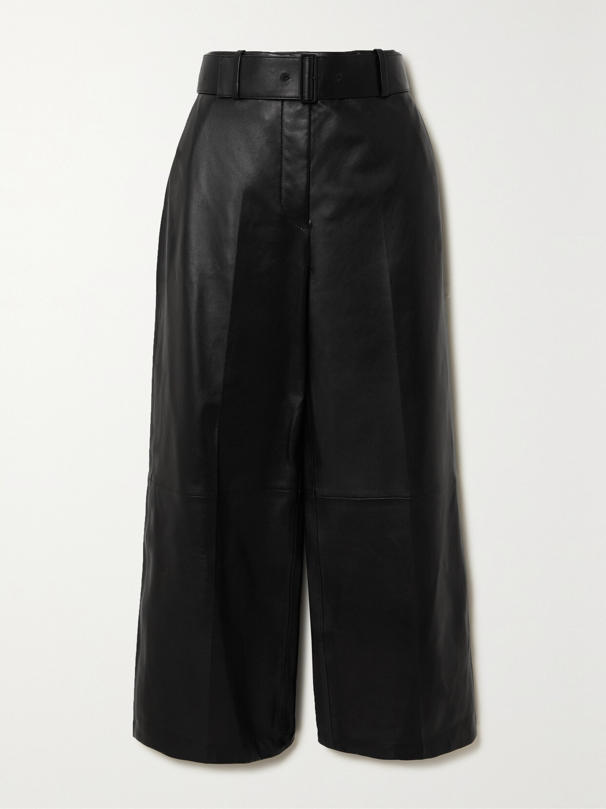 Joseph Taja Belted Cropped Leather Wide-leg Pants In Black