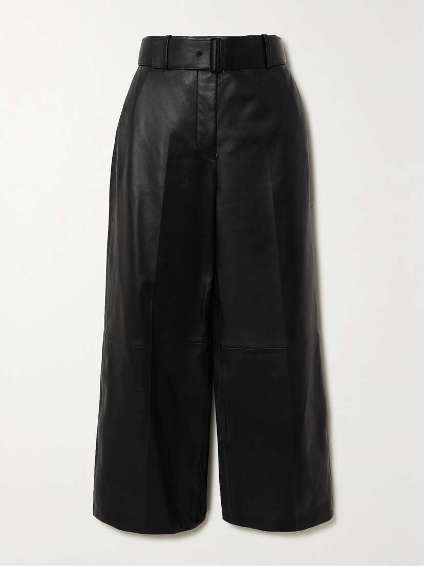 Joseph Taja Belted Cropped Leather Wide-leg Pants