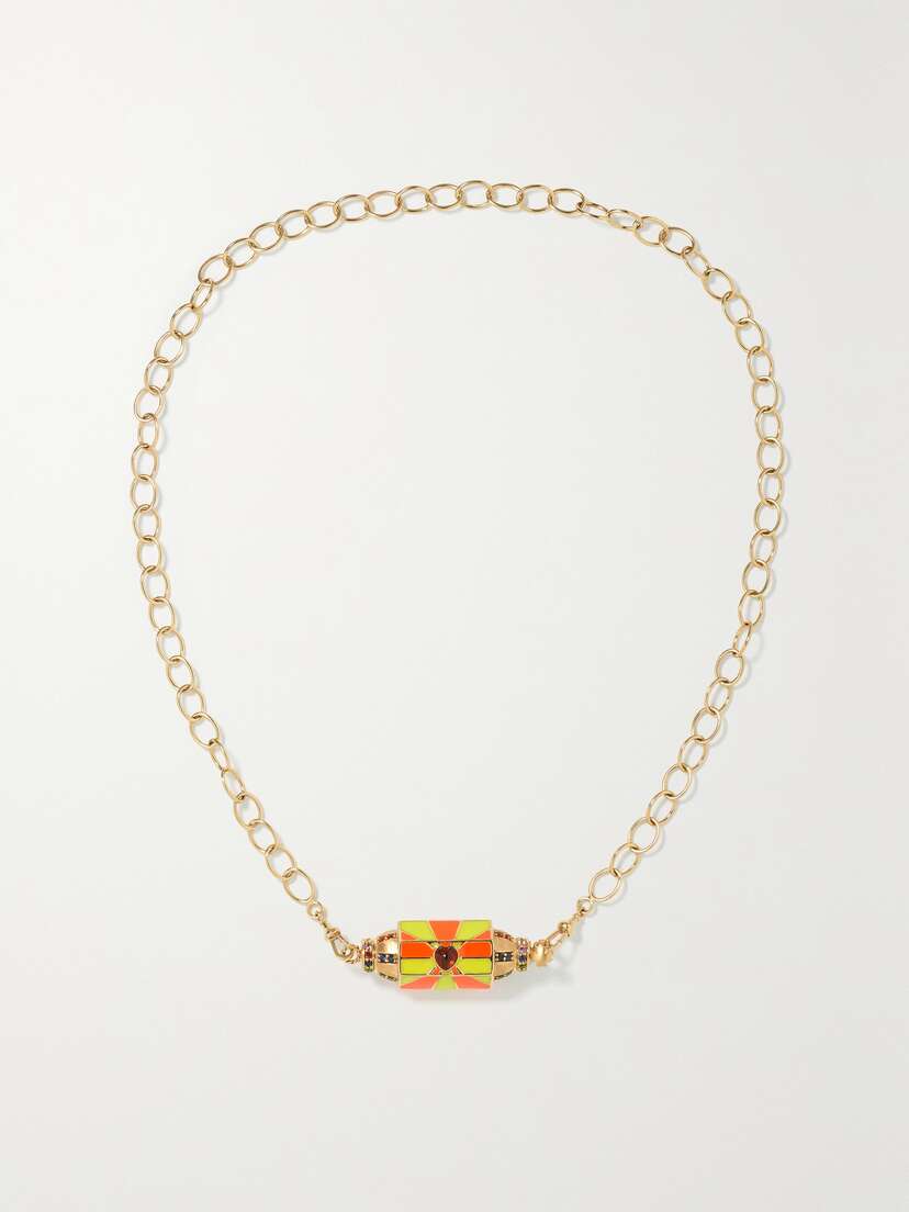 Marie Lichtenberg Candy Heart Punk Convertible 14-karat Gold, Garnet, Sapphire And Enamel Necklace