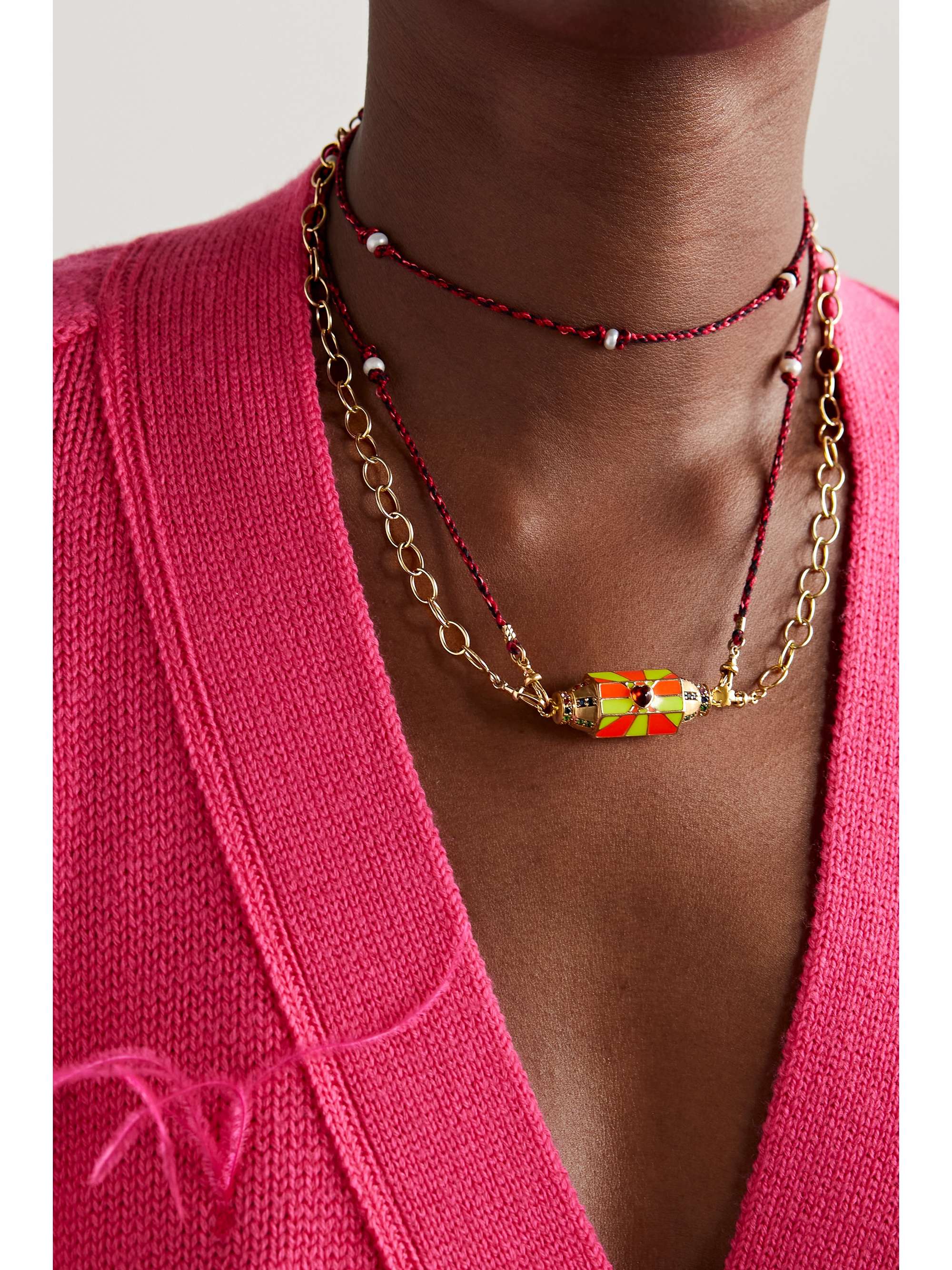 MARIE LICHTENBERG Candy Heart Punk convertible 14-karat gold, garnet, sapphire and enamel necklace