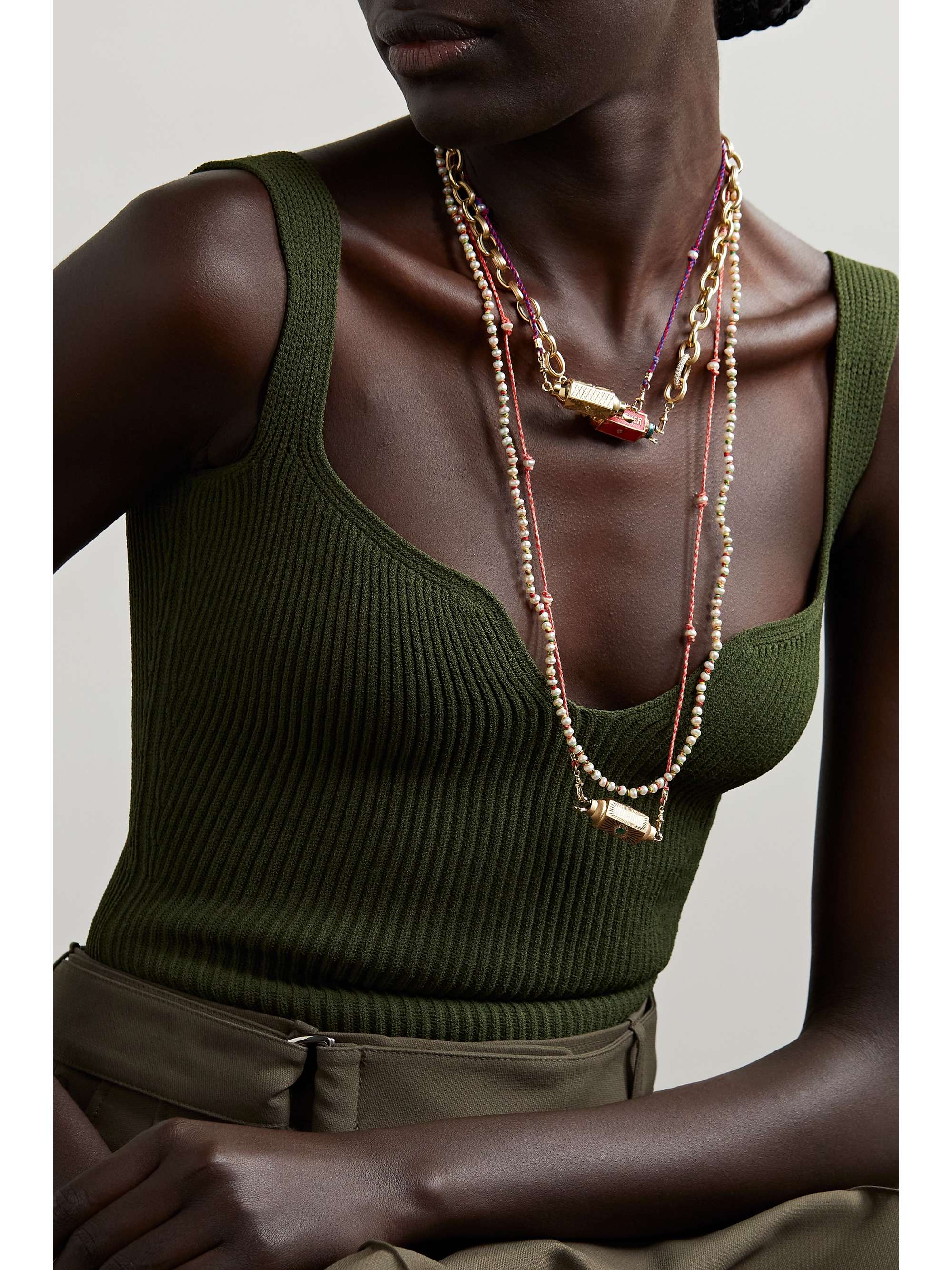 MARIE LICHTENBERG Eye Will 14- and 9-karat gold, enamel, diamond and pearl necklace