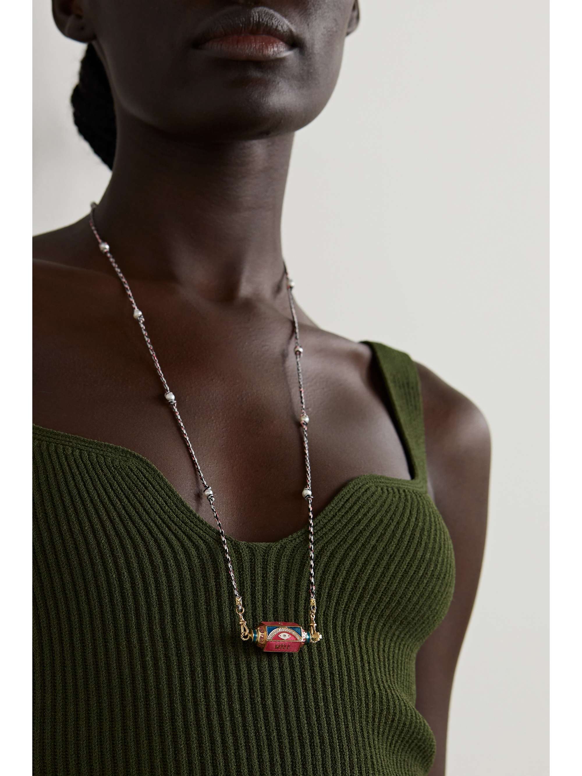 MARIE LICHTENBERG Eye Will 14- and 9-karat gold, enamel, diamond and pearl necklace