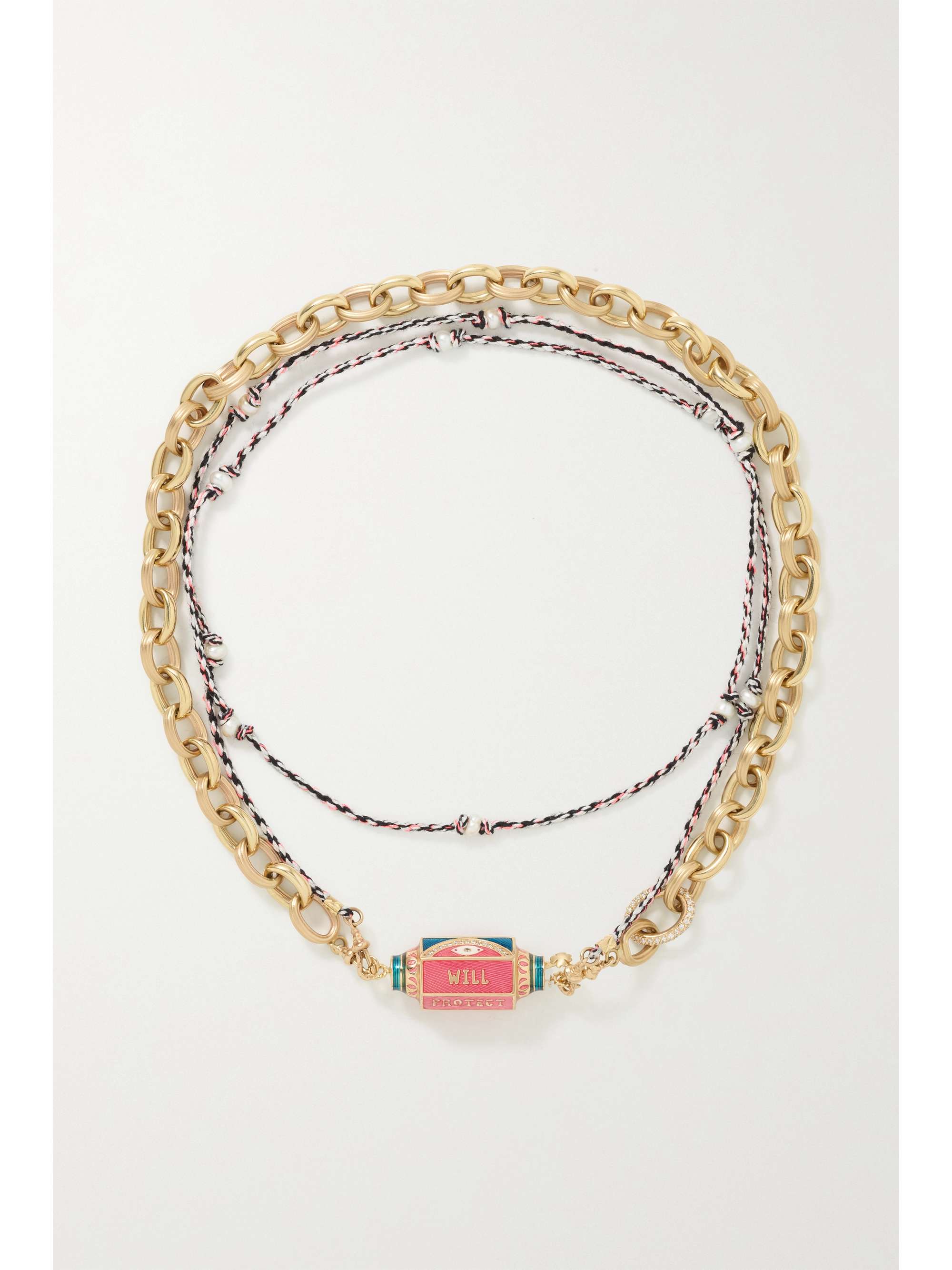 MARIE LICHTENBERG Eye Will 14- and 9-karat gold, enamel, diamond and pearl necklace