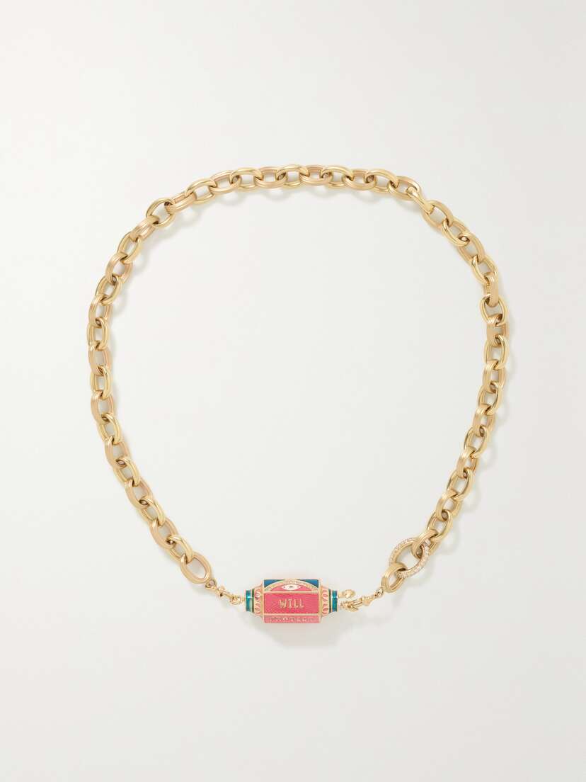 Marie Lichtenberg Eye Will 14- And 9-karat Gold, Enamel, Diamond And Pearl Necklace