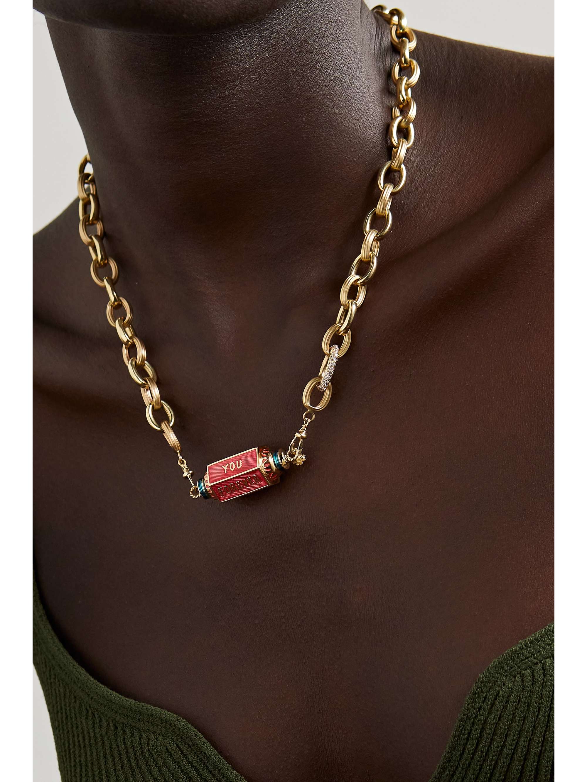MARIE LICHTENBERG Eye Will 14- and 9-karat gold, enamel, diamond and pearl necklace