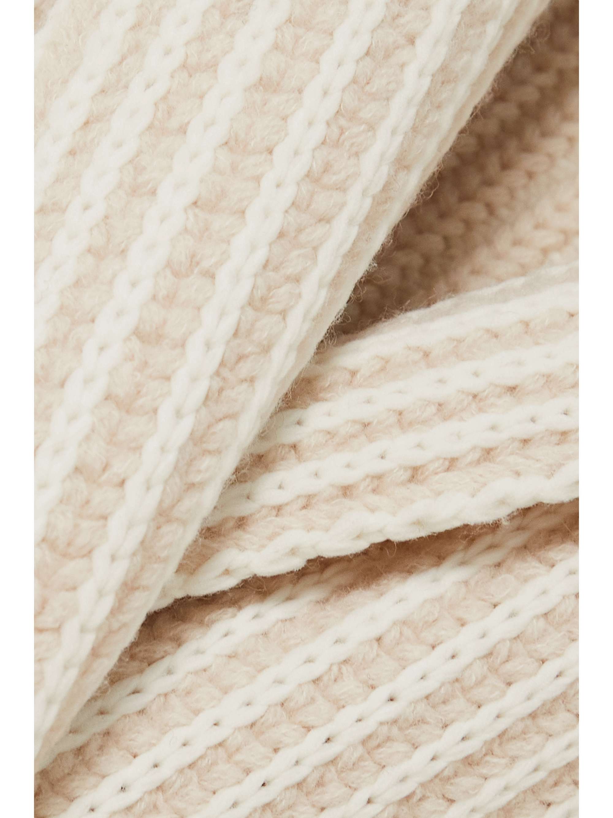 JOSEPH Belted striped ribbed merino wool-blend cardigan