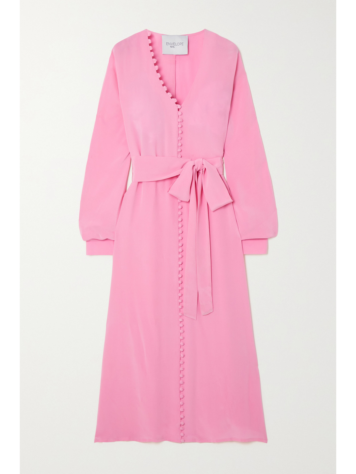 ENVELOPE1976 CANNES BELTED BUTTON-DETAILED SILK-CREPE MIDI DRESS