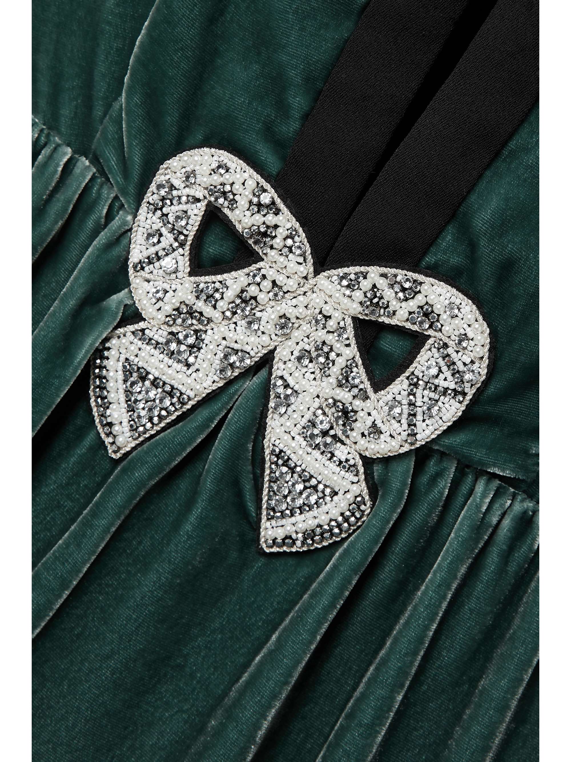 SALONI Camille bow-embellished crepe-trimmed velvet mini dress