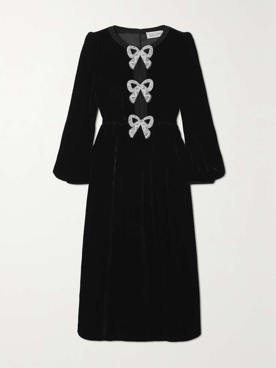 camille bow-embellished velvet midi dress