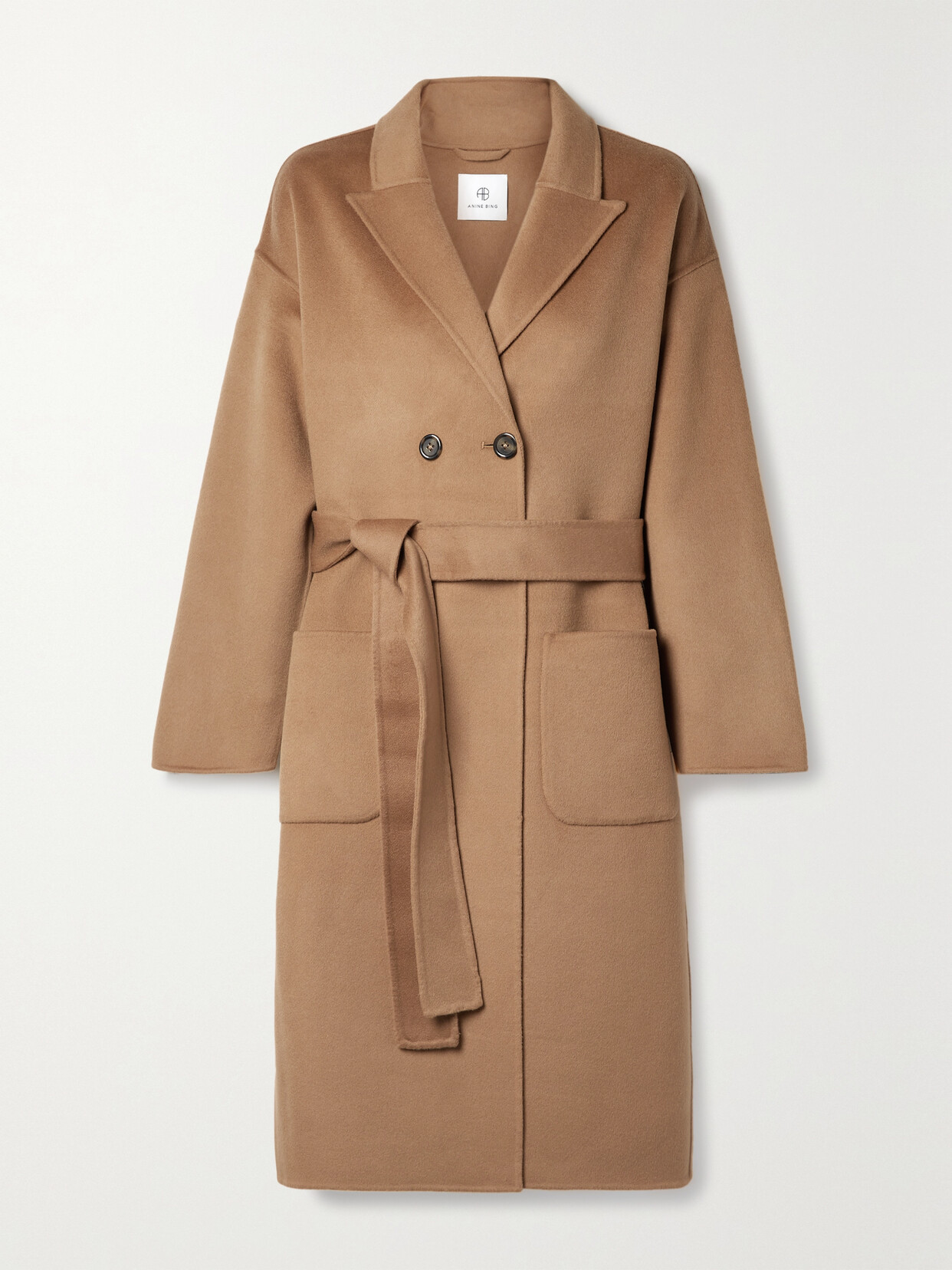 Shop Anine Bing Dylan Double-breasted Wool And Cashmere-blend Coat In Brown