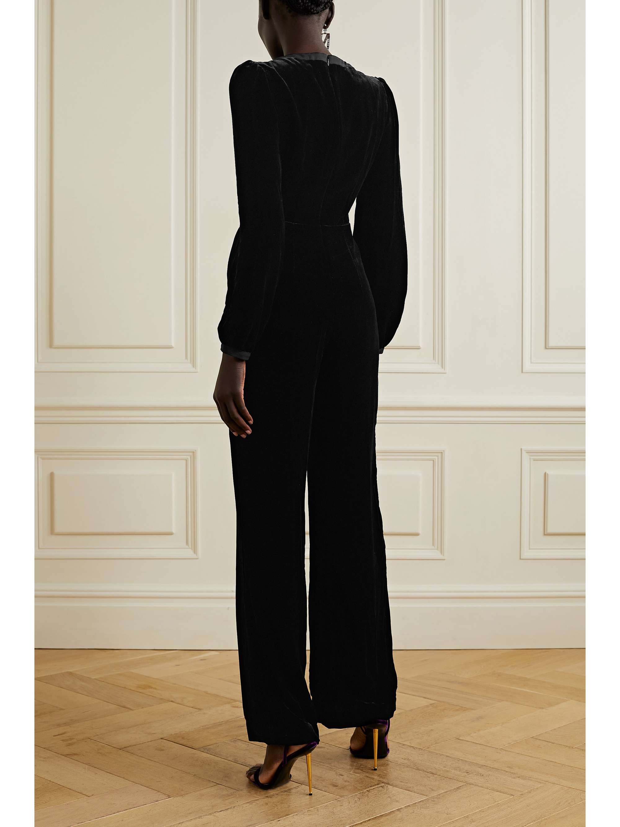 SALONI Camille cutout embellished velvet jumpsuit