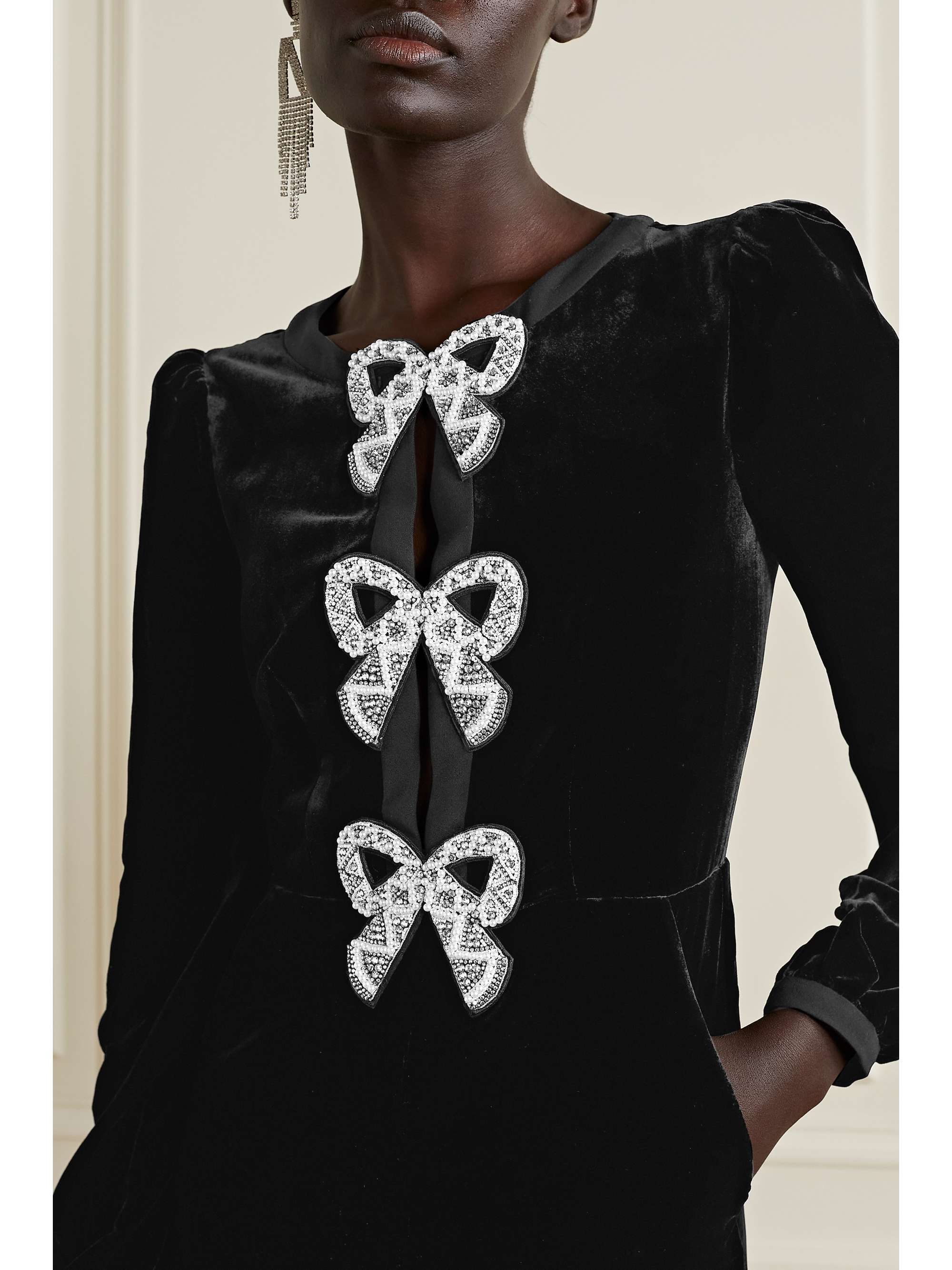SALONI Camille cutout embellished velvet jumpsuit